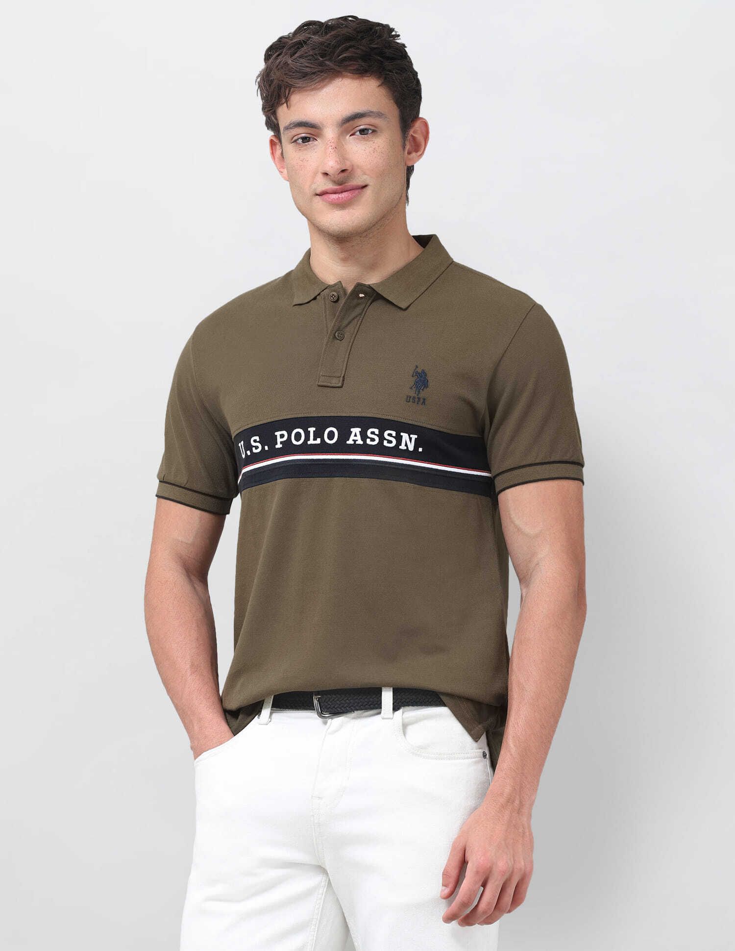 u.s. polo assn. Men Solid Polo Neck Pure Cotton Green T-Shirt-picture-14