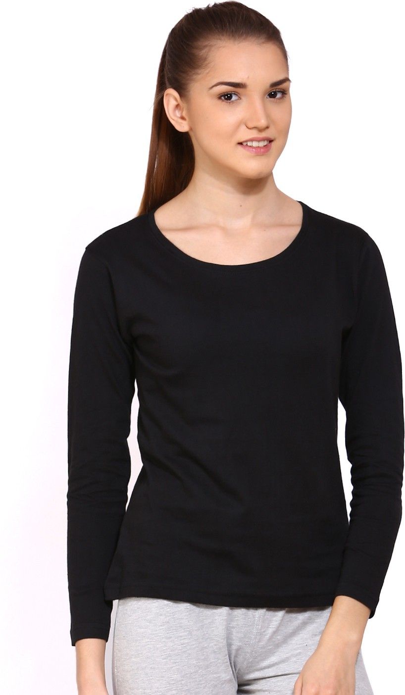 ap'pulse Women Solid Round Neck Pure Cotton Black T-Shirt-picture-12