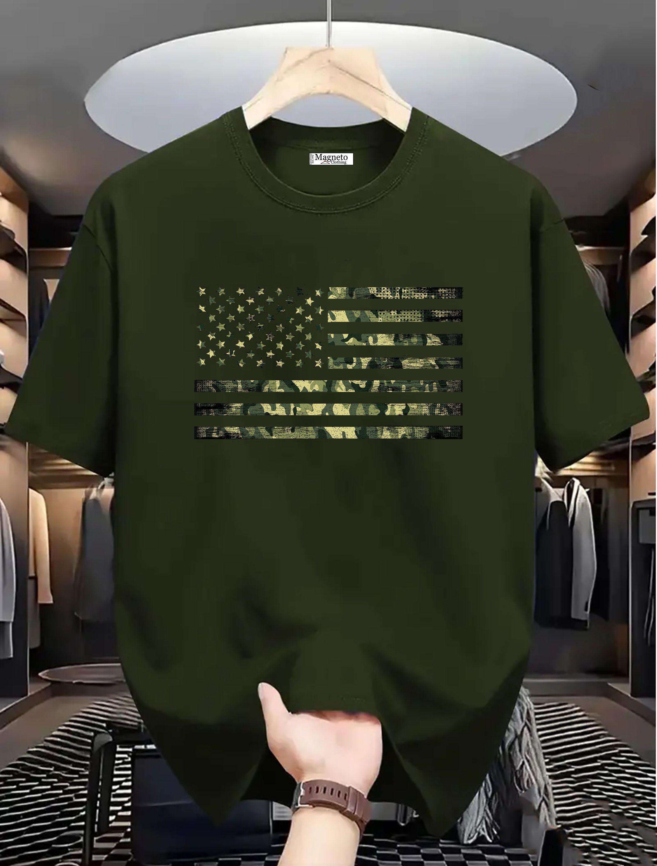 Men Printed Round Neck Pure Cotton Green T-Shirt