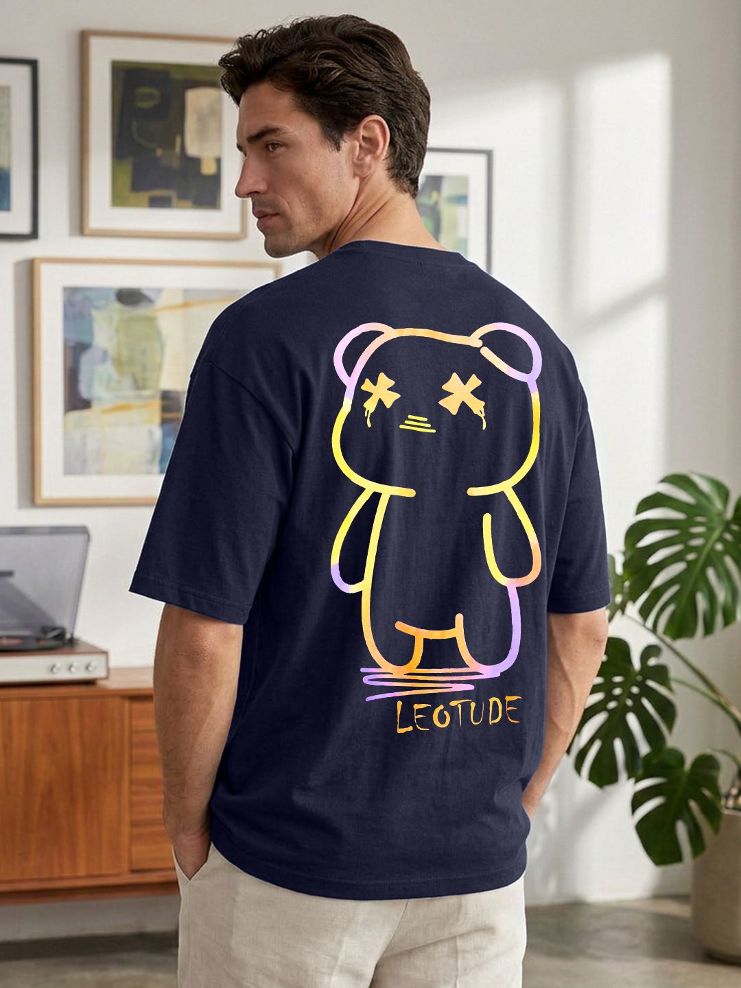 just roar Men Printed Round Neck Cotton Blend Navy Blue T-Shirt-picture-8