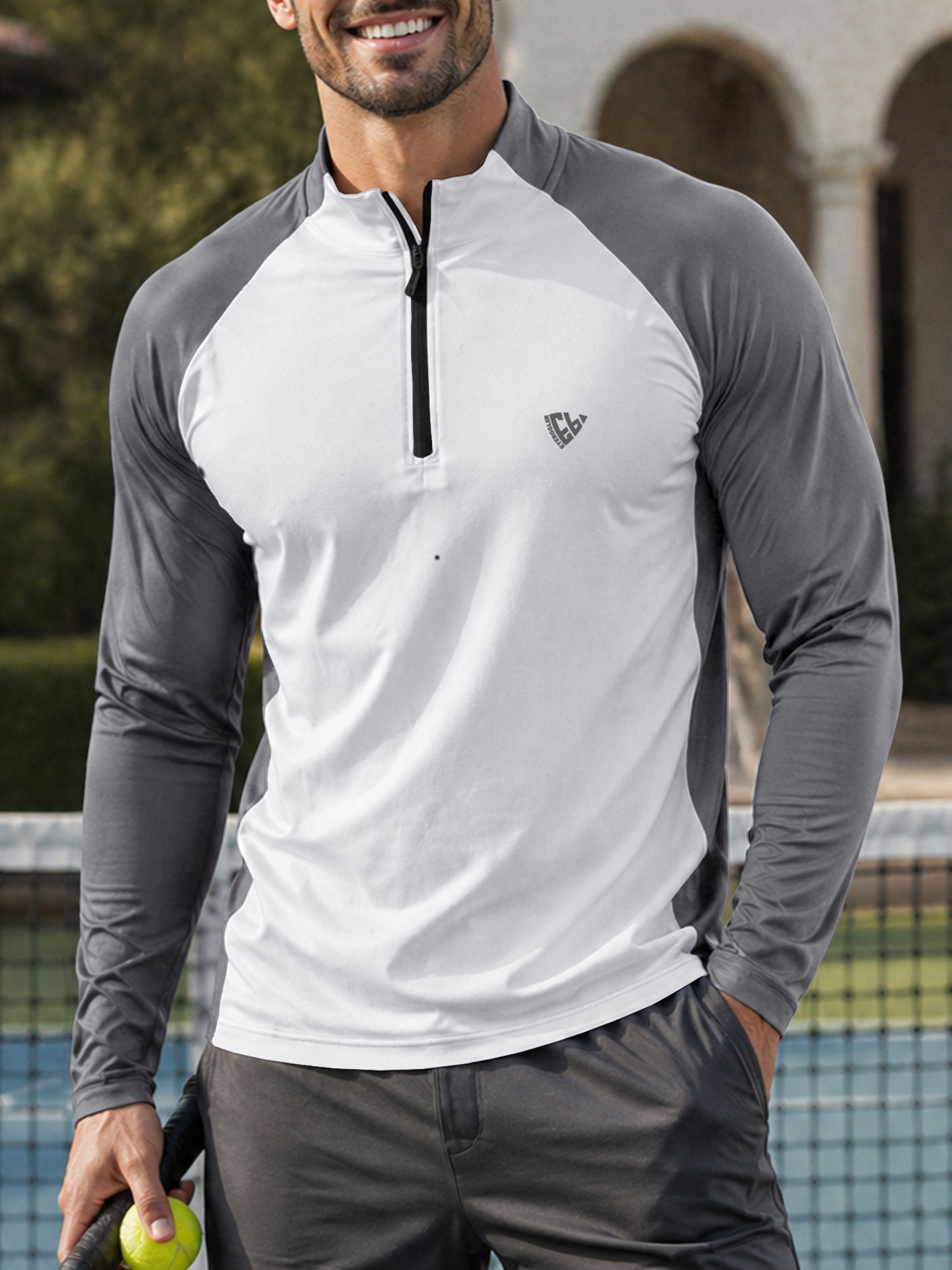 eyebogler Men Colorblock Zip Neck Polyester Grey, White T-Shirt-picture-30