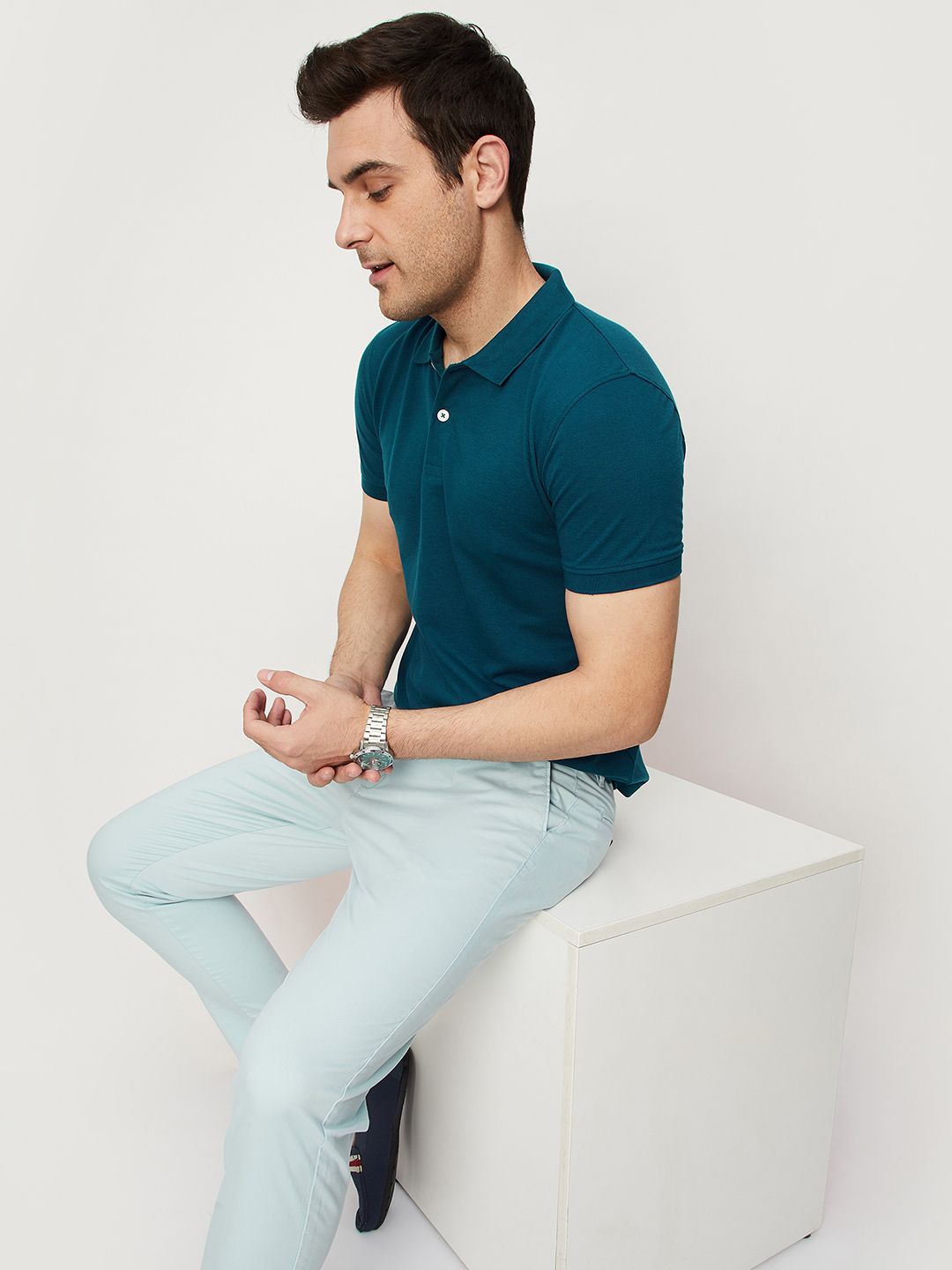 max Men Solid Polo Neck Polycotton Blue T-Shirt-picture-12