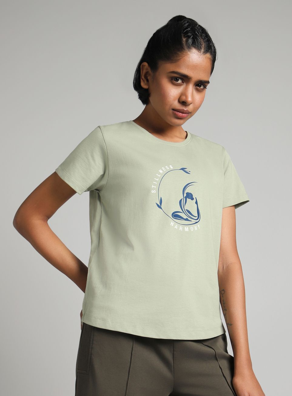 Women Graphic Print Round Neck Pure Cotton Green T-Shirt-image-15