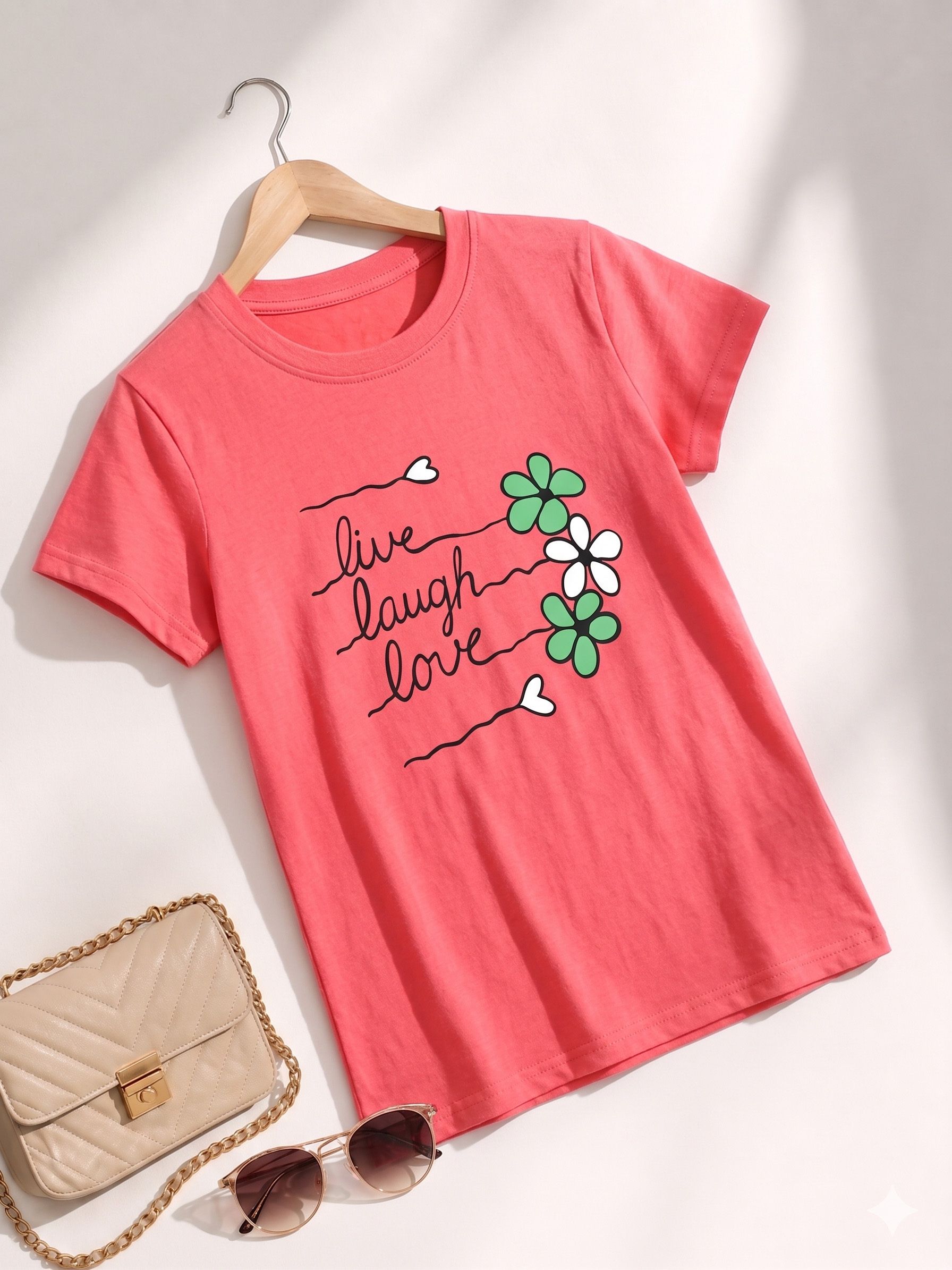 szn Women Solid Round Neck Cotton Blend Pink T-Shirt-picture-26
