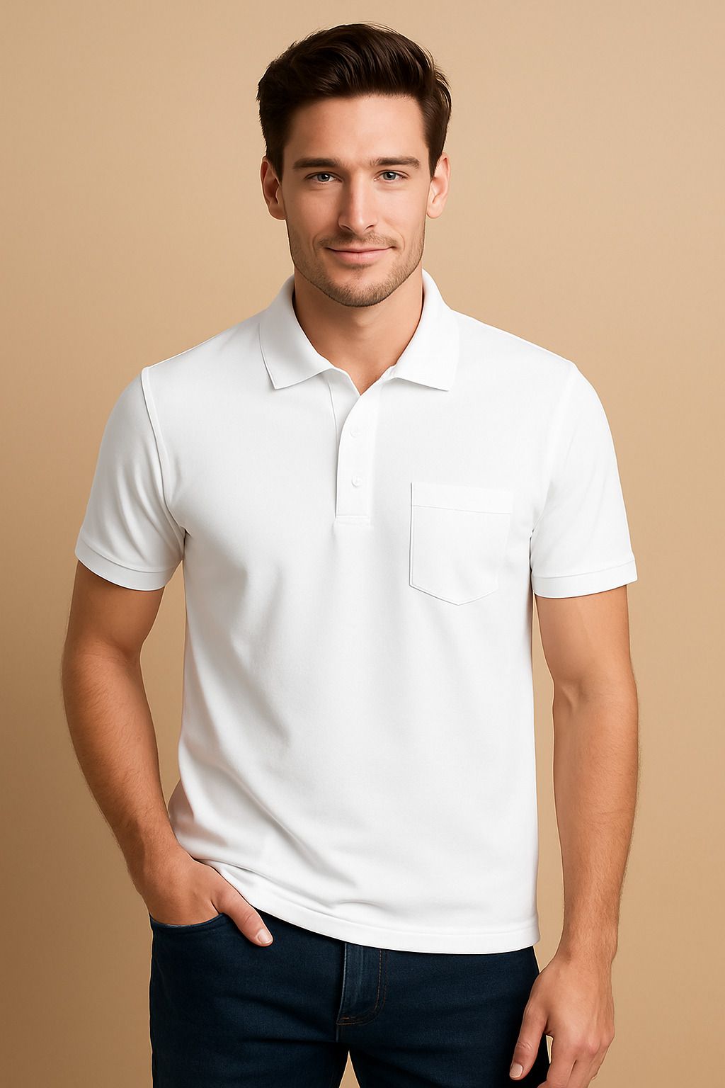 fleximaa Men Solid Polo Neck Pure Cotton White T-Shirt-picture-15