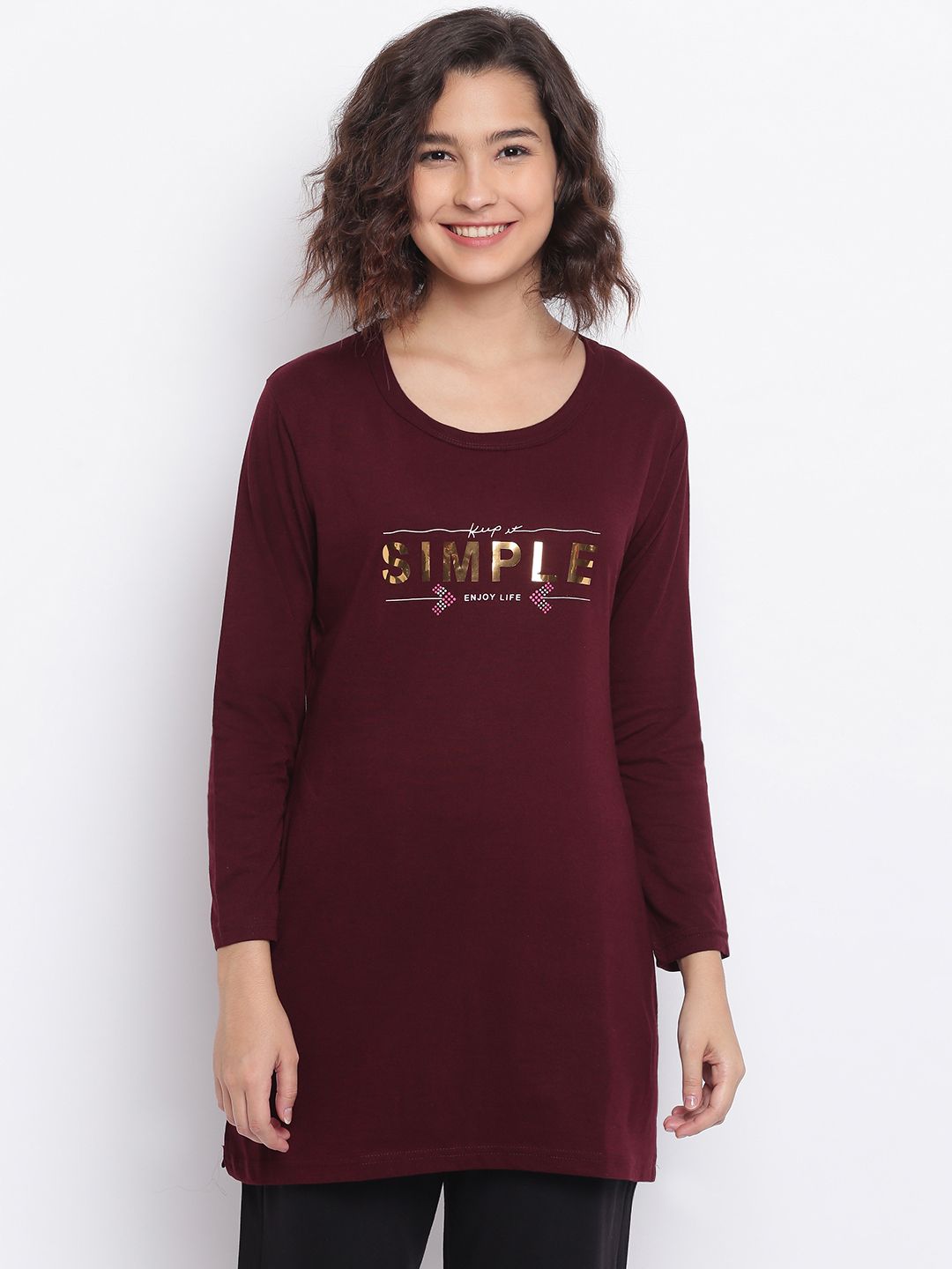 duchess Women Printed Round Neck Cotton Blend Maroon T-Shirt-picture-22