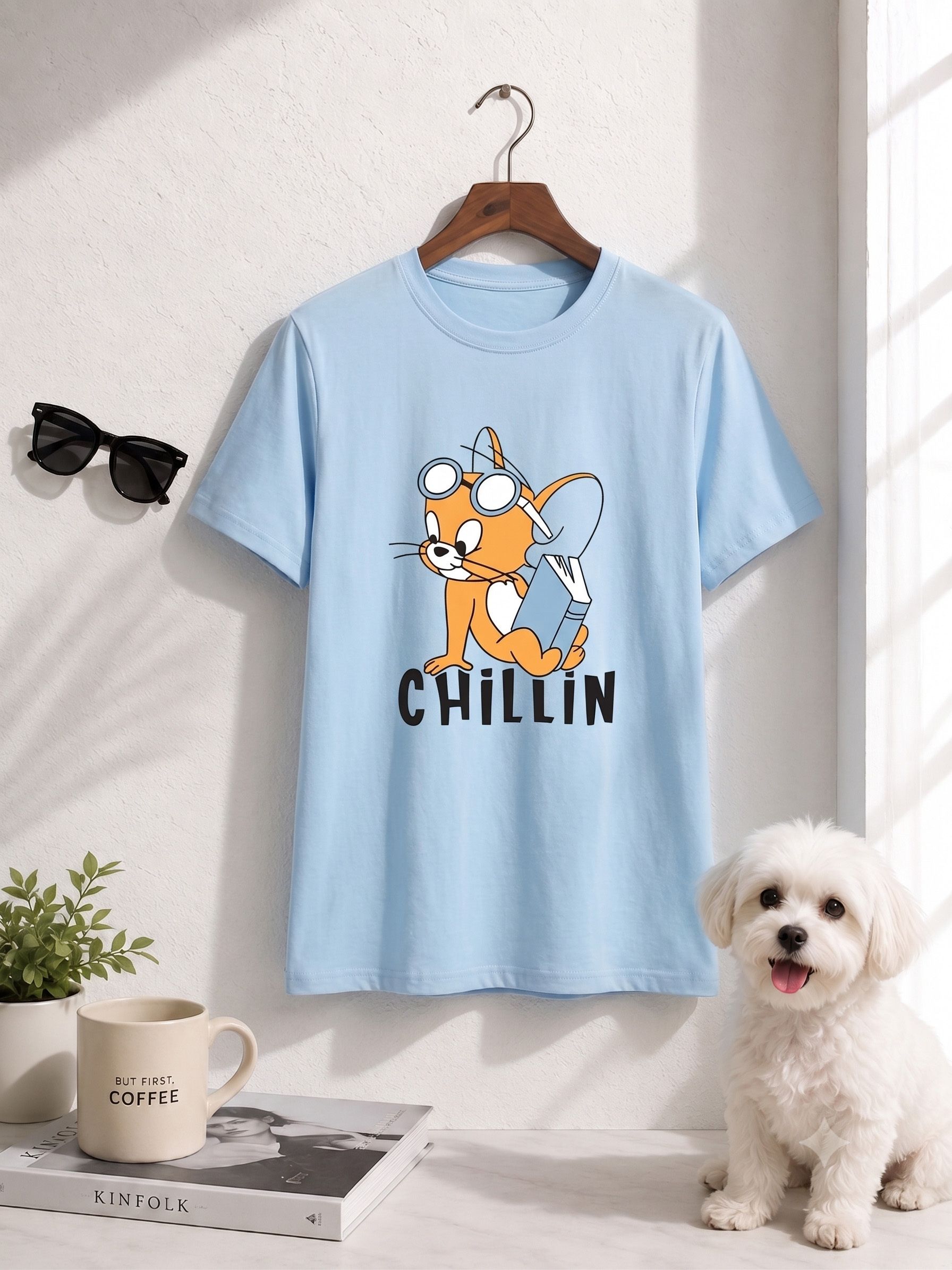 szn Women Solid Round Neck Cotton Blend Blue T-Shirt-picture-31