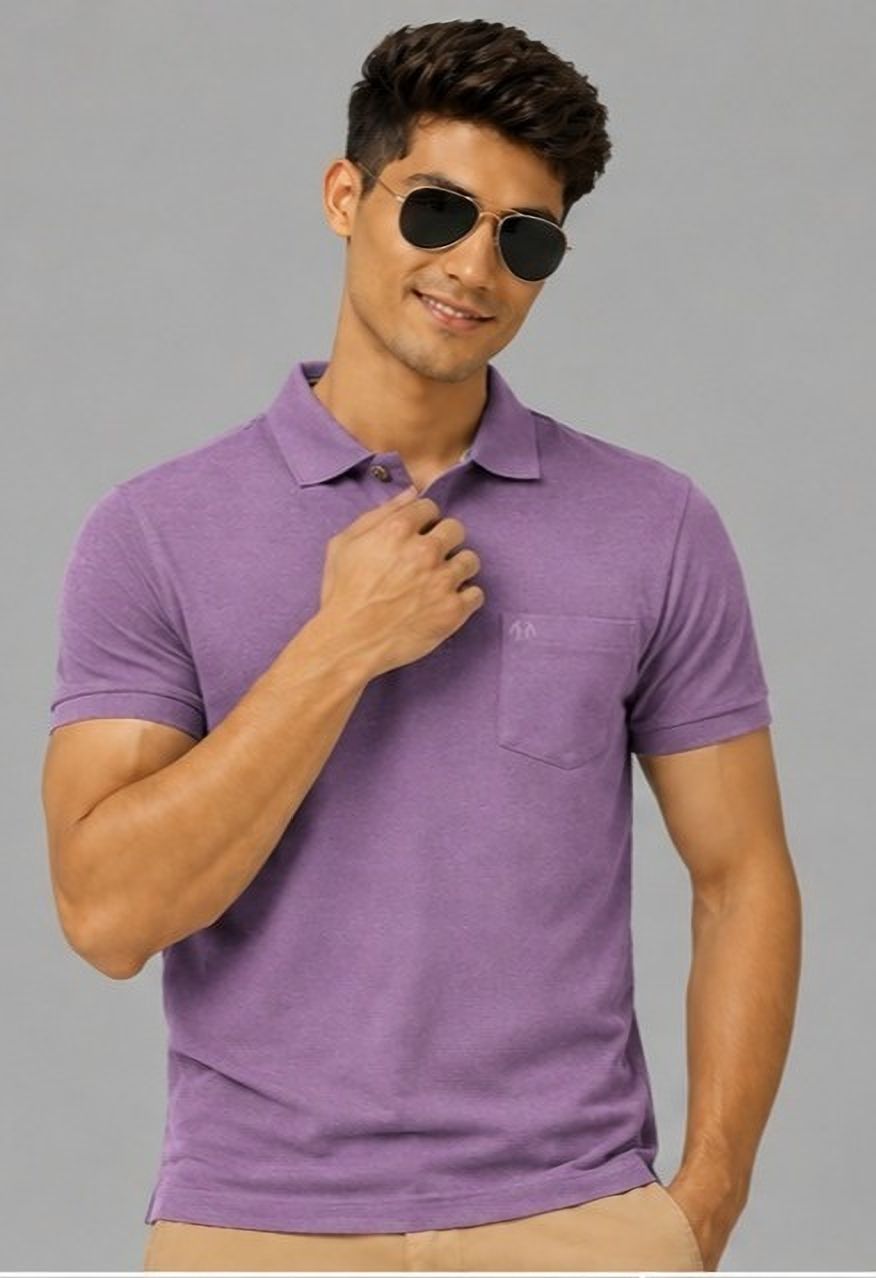 triptee Men Solid Polo Neck Cotton Blend Purple T-Shirt-picture-23
