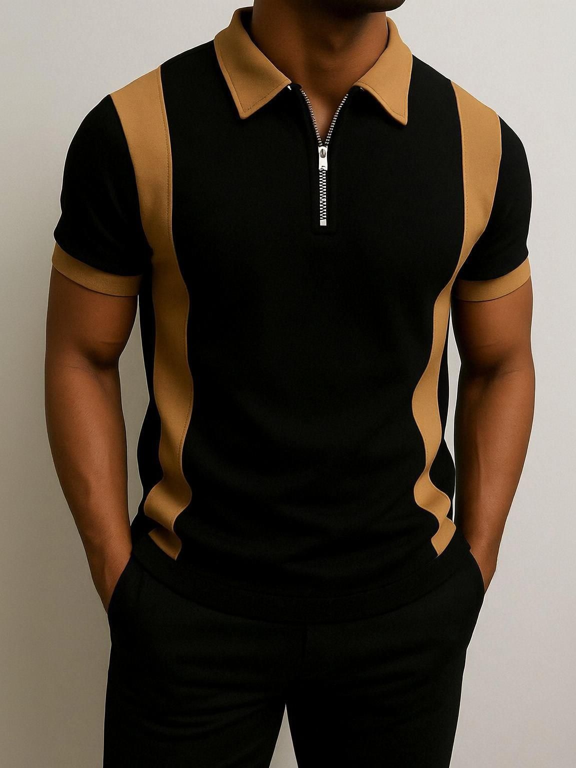 try this Men Colorblock Zip Neck Cotton Blend Black T-Shirt-picture-16