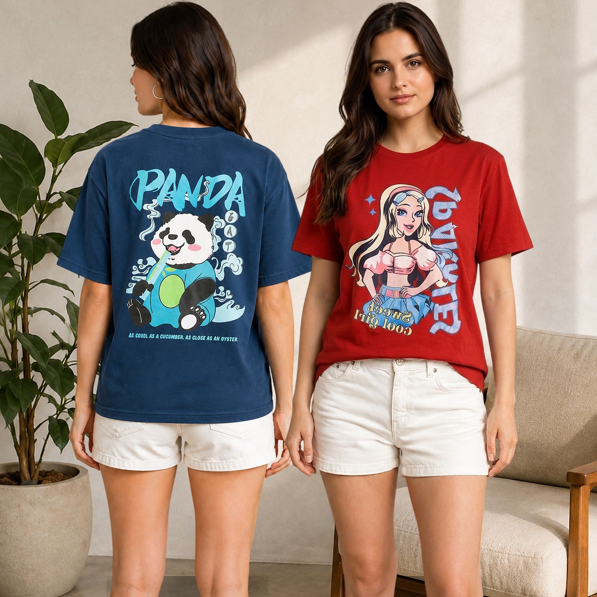 metronaut Pack of 2 Printed Women Round Neck Cotton Blend Multicolor T-Shirt-picture-25