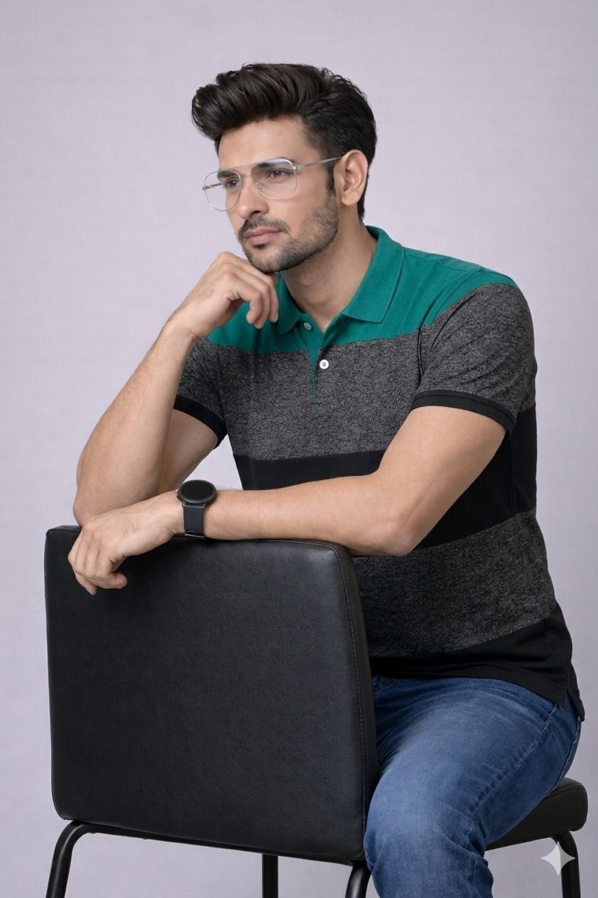 Men Striped Polo Neck Pure Cotton Multicolor T-Shirt-image-34