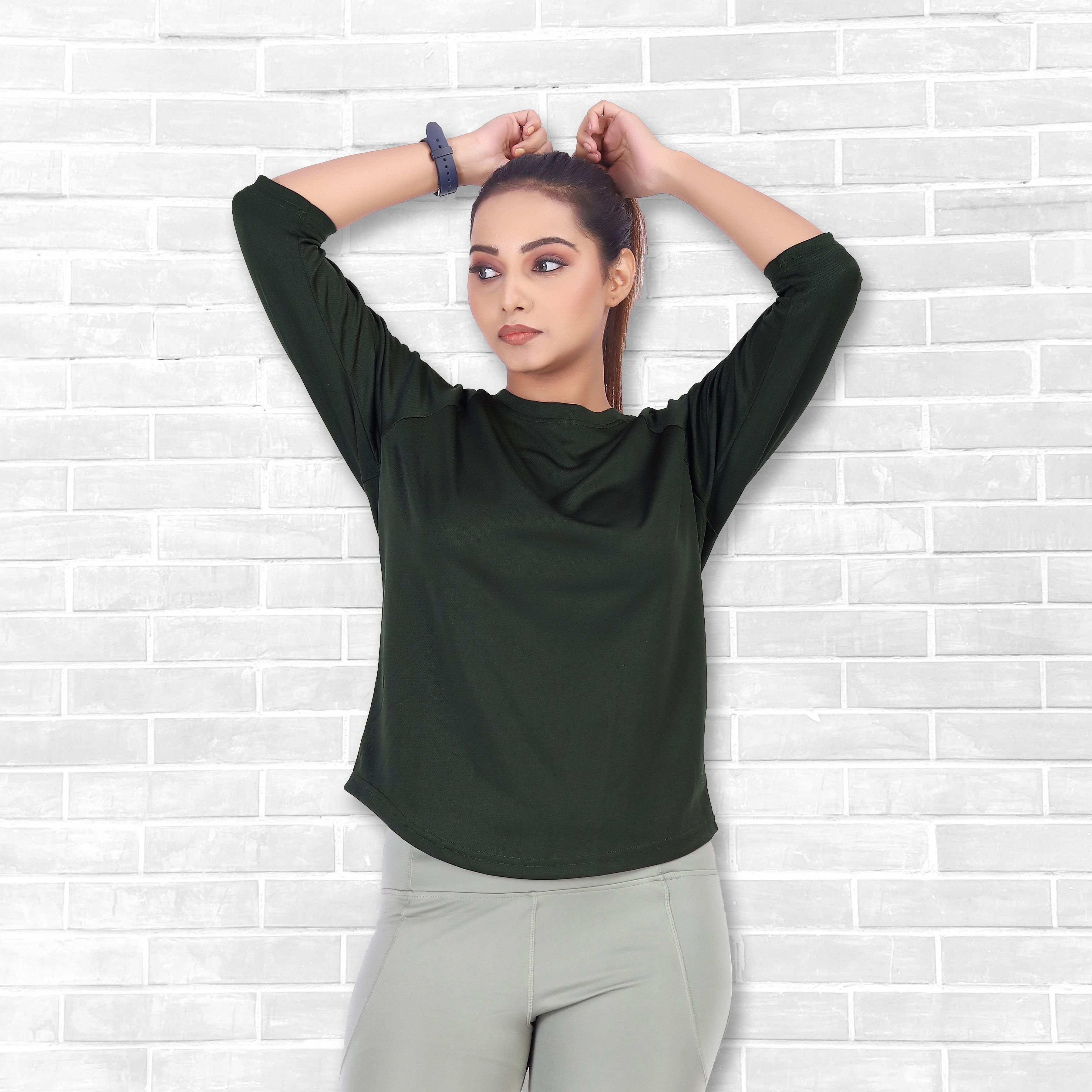 myo2 Women Solid Round Neck Polyester Dark Green T-Shirt-picture-20