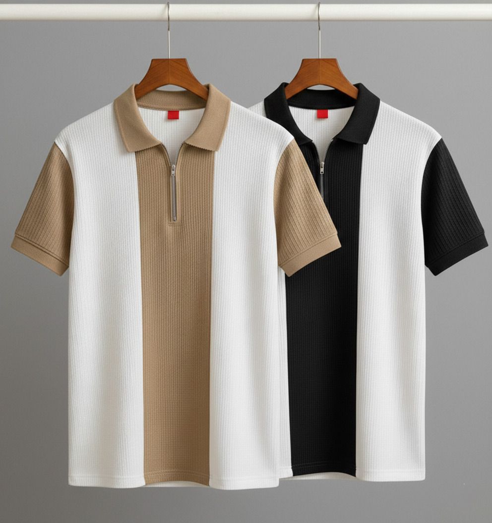 try this Pack of 2 Men Colorblock, Striped Polo Neck Cotton Blend Brown T-Shirt-picture-17