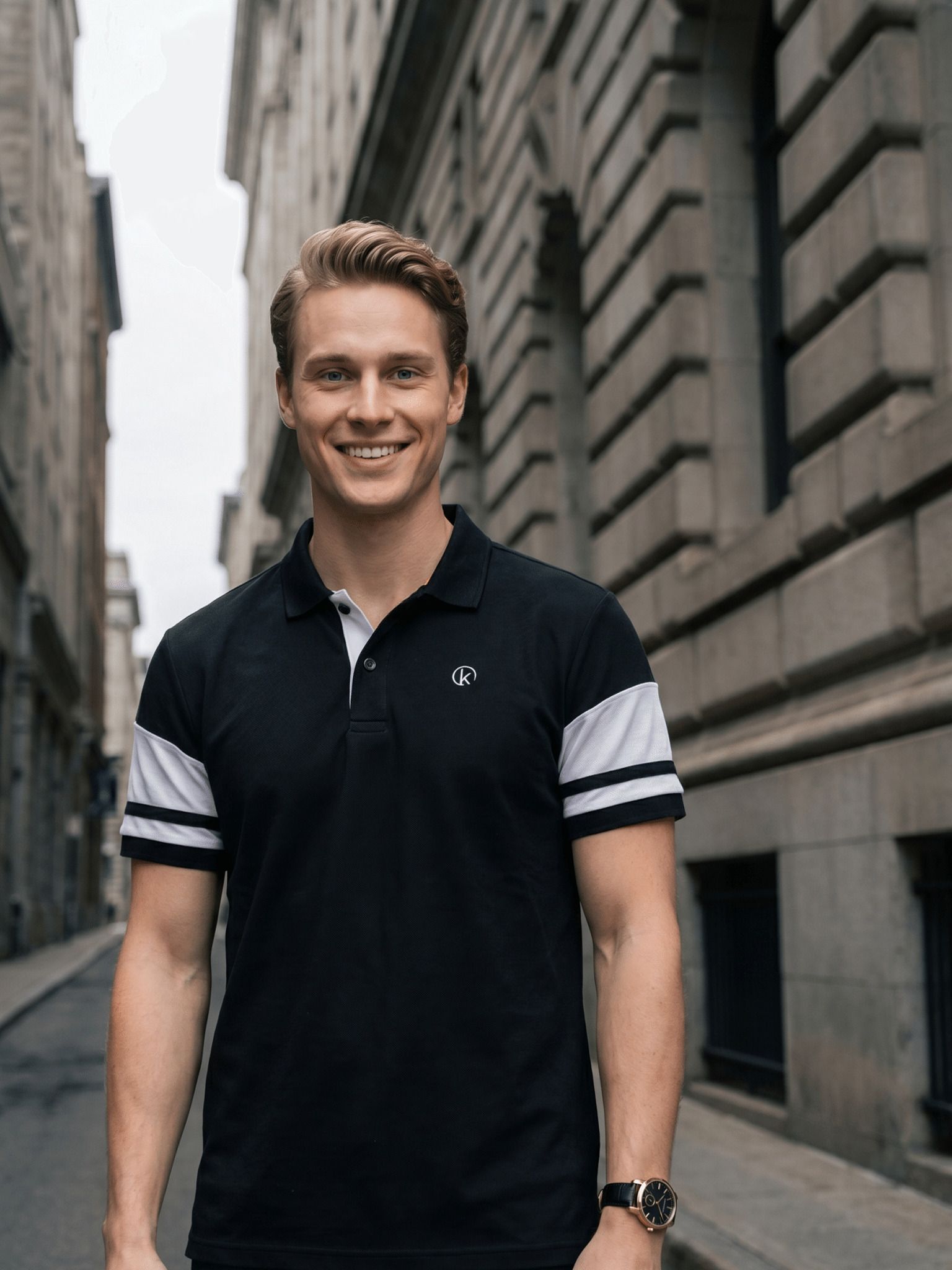 Men Colorblock Polo Neck Pure Cotton Black T-Shirt-image-30