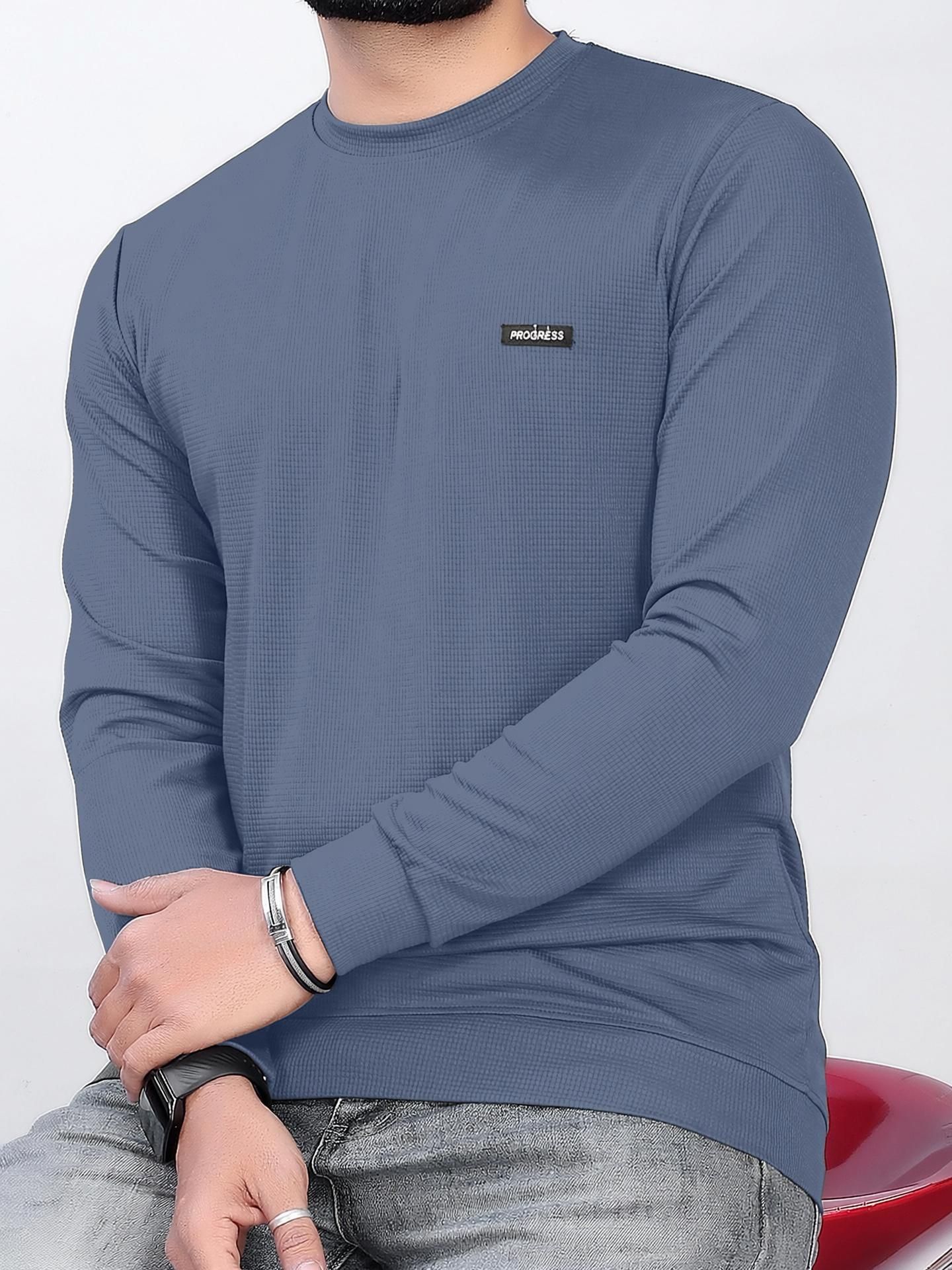 Men Self Design Round Neck Polyester Grey T-Shirt-image-0