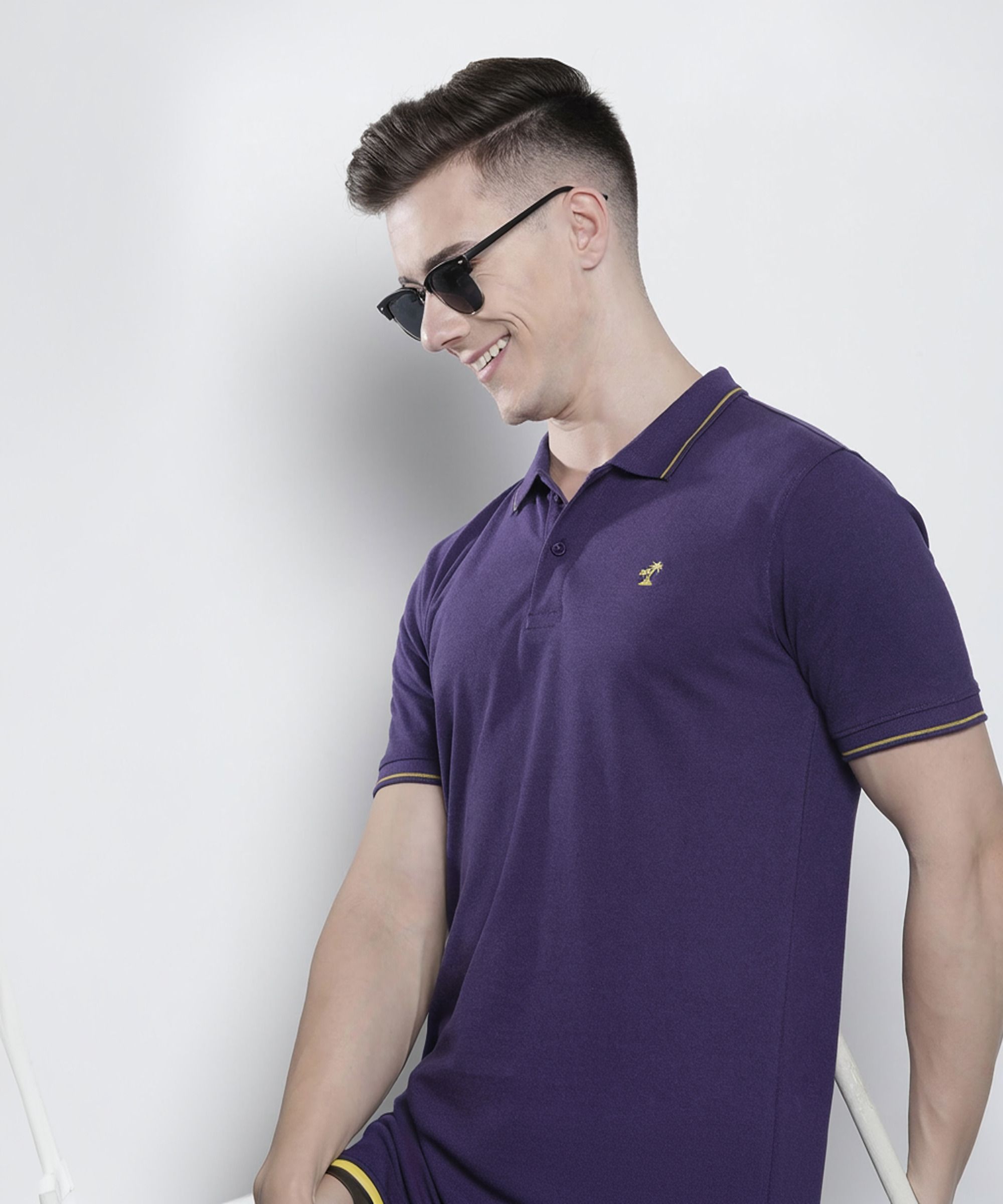 the indian garage co. Men Solid Polo Neck Cotton Blend Purple T-Shirt-picture-21