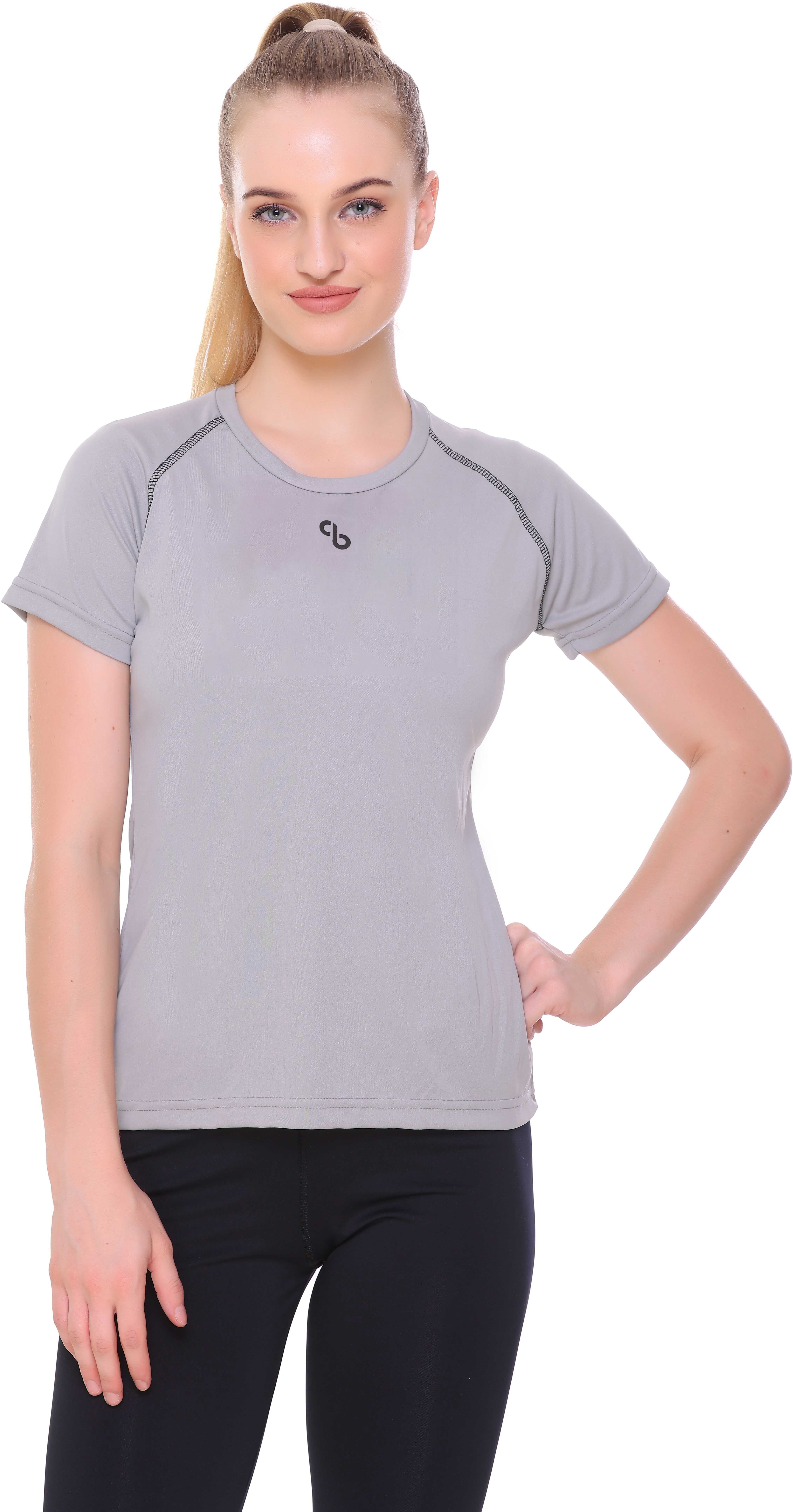 colors & blends Women Solid Round Neck Polyester Grey T-Shirt-picture-28