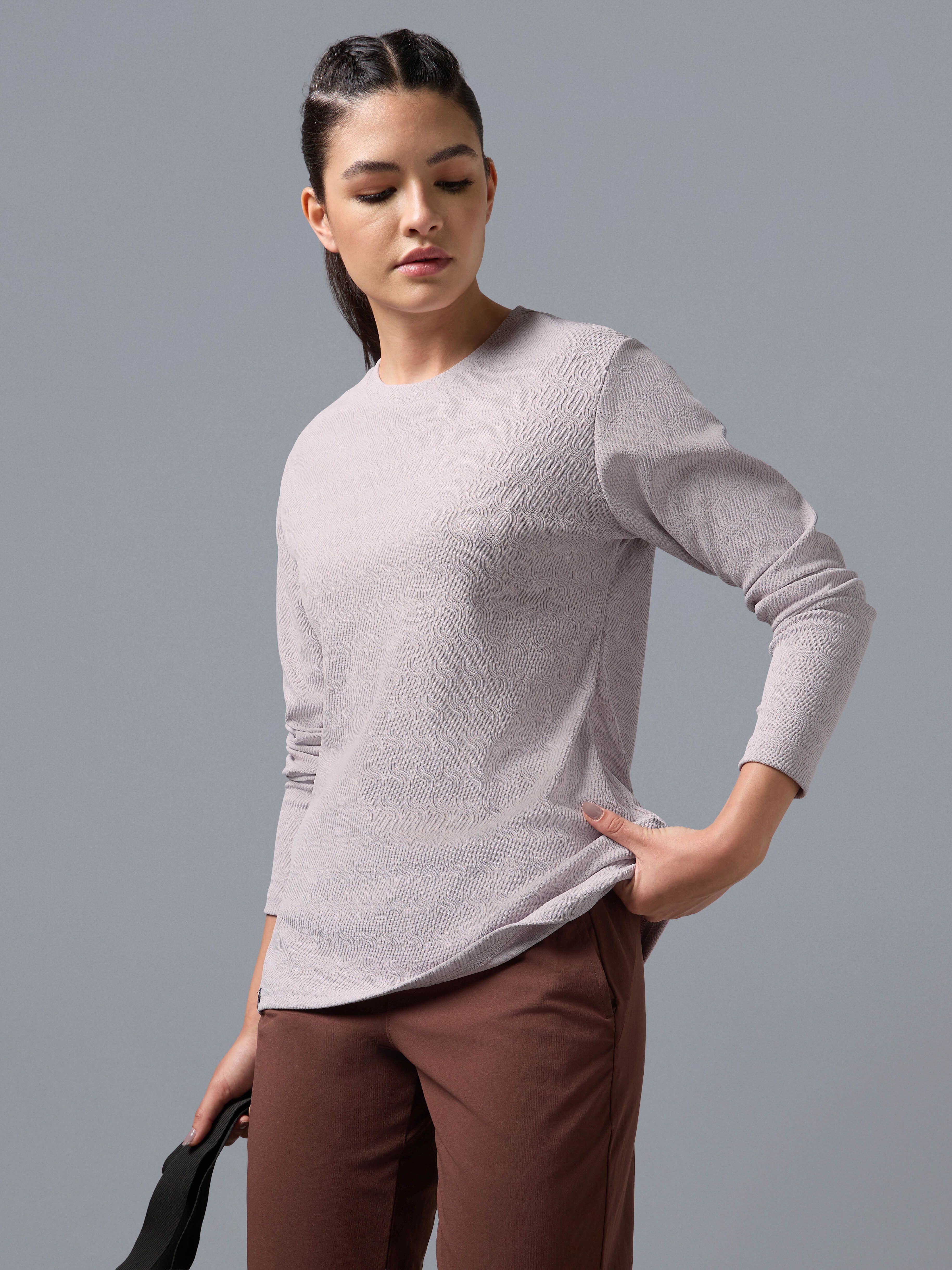 technosport Women Self Design Round Neck Polyester Purple T-Shirt-picture-25