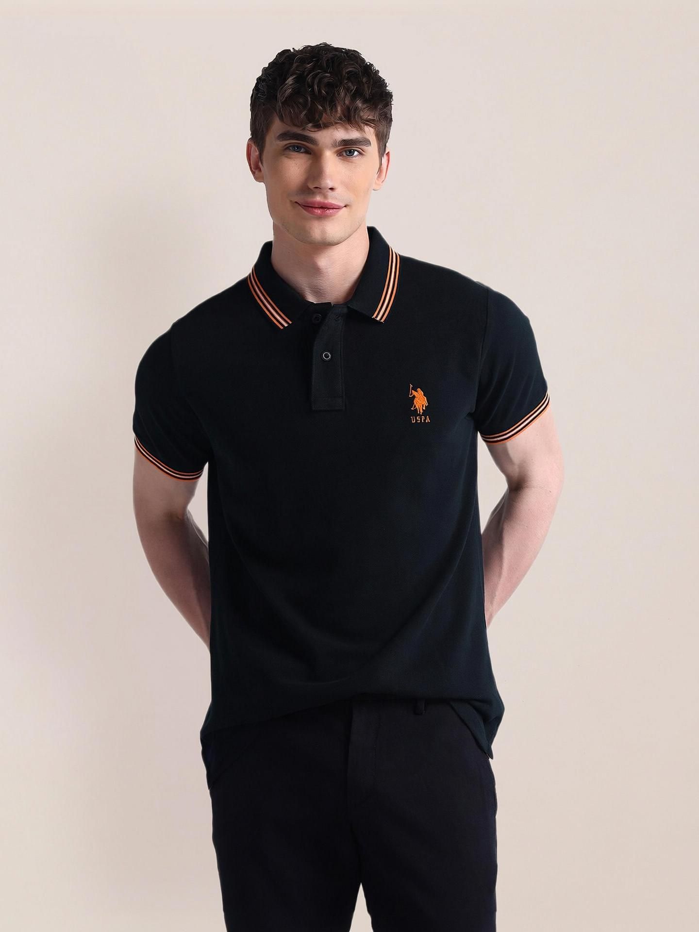 u.s. polo assn. Men Solid Polo Neck Pure Cotton Black T-Shirt-picture-24