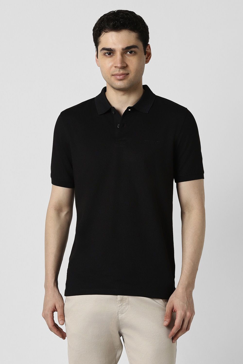 peter england Men Solid Polo Neck Polycotton Black T-Shirt-picture-14