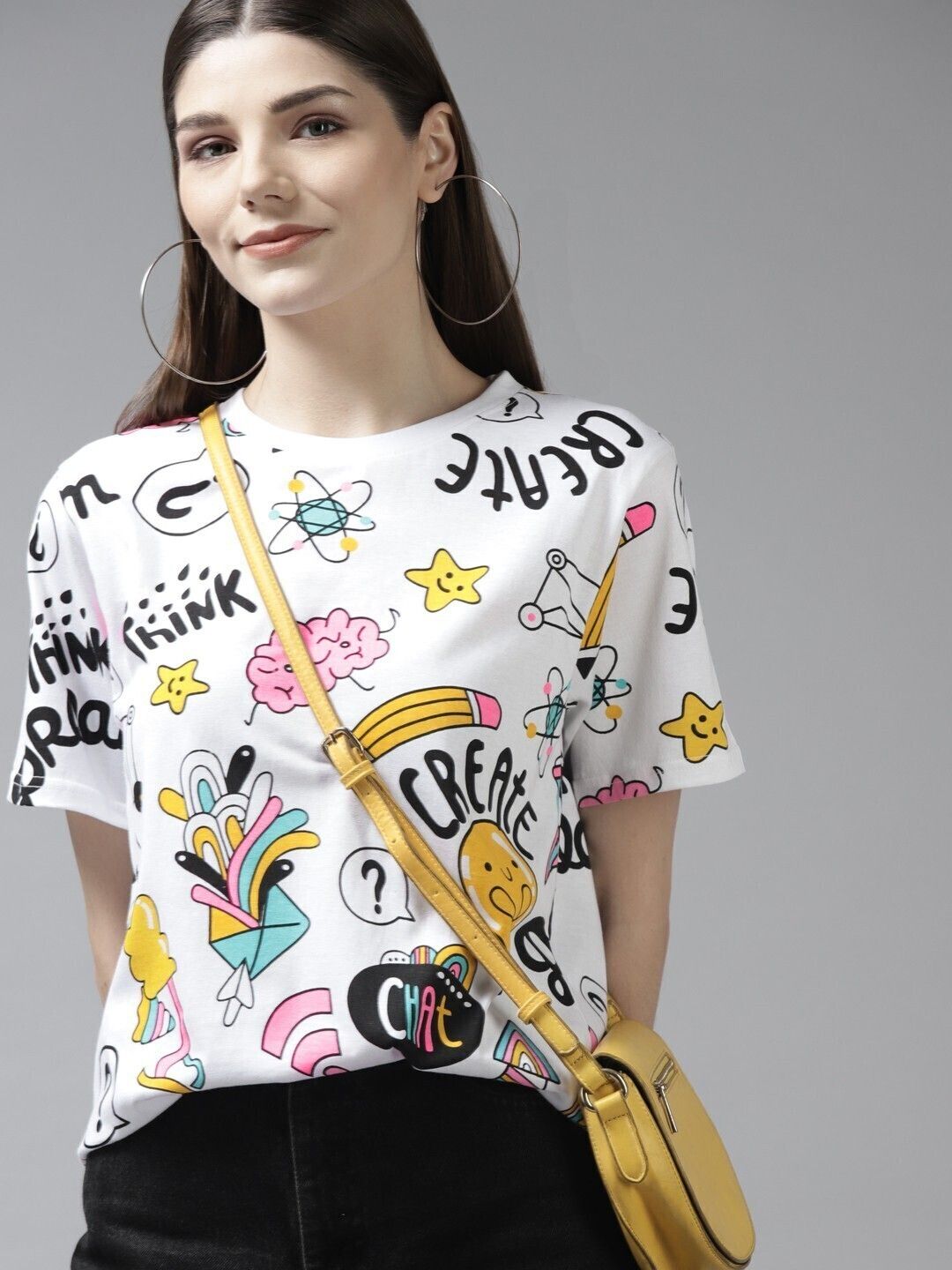 the dry state Women Printed Round Neck Pure Cotton White T-Shirt-picture-22