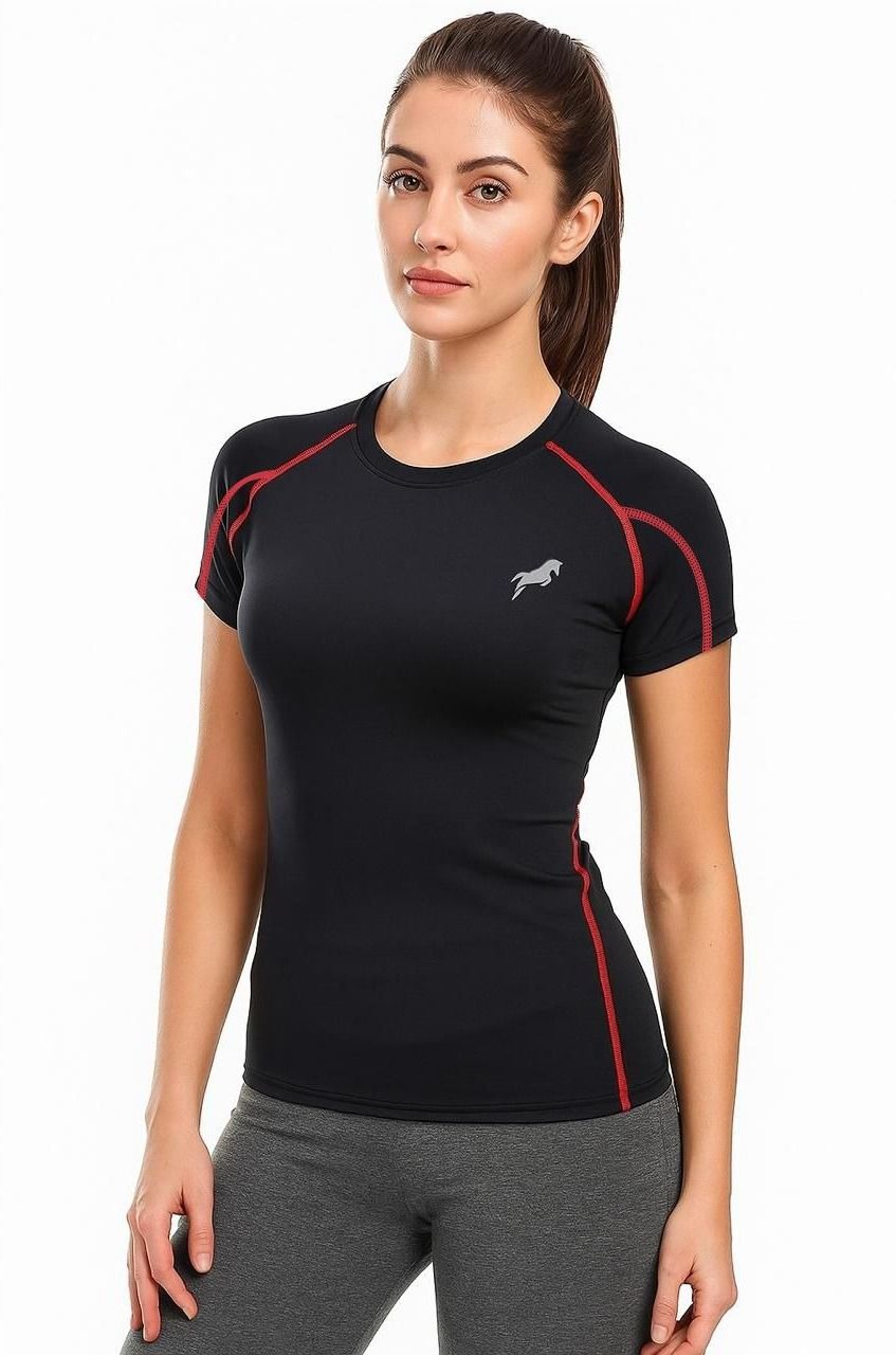 Women Solid Round Neck Polyester Black T-Shirt-image-25