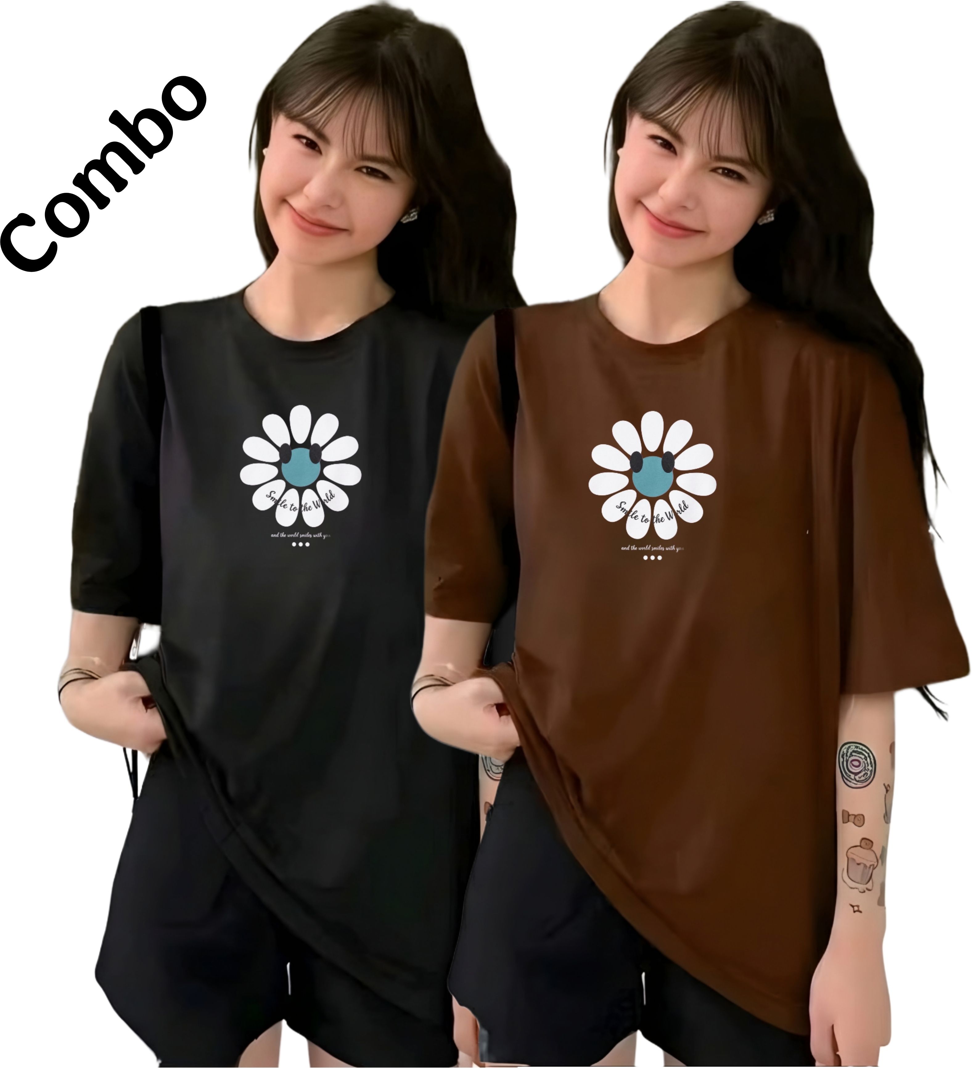 Pack of 2 Women Printed Round Neck Reversible Polycotton Multicolor T-Shirt-image-18