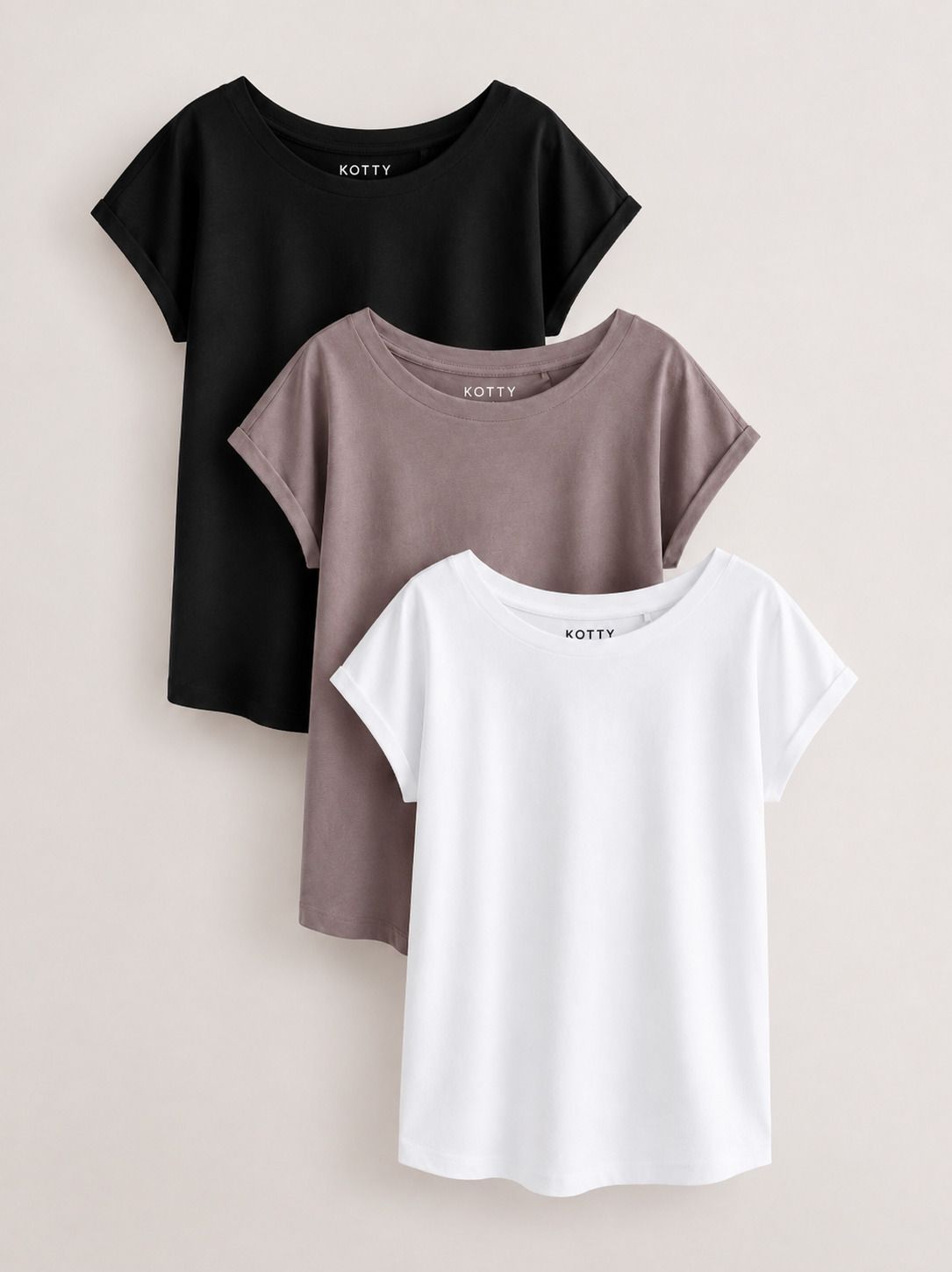 kotty Women Solid Round Neck Cotton Blend Multicolor T-Shirt-picture-19