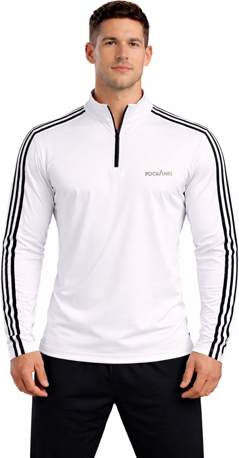 pochanki Men Striped Zip Neck Nylon White T-Shirt-picture-22