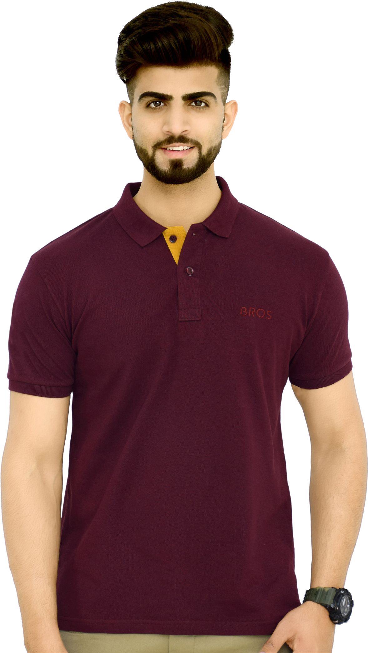 3bros Men Solid Polo Neck Cotton Blend (220 gsm) Maroon T-Shirt-picture-25