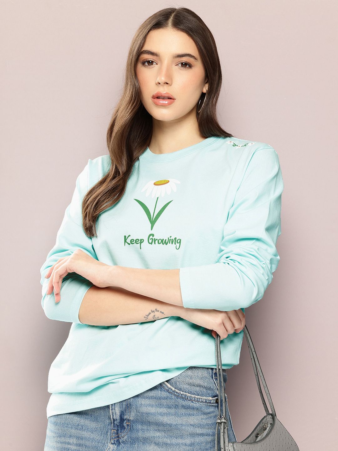 Women Printed Round Neck Pure Cotton Blue T-Shirt-image-41