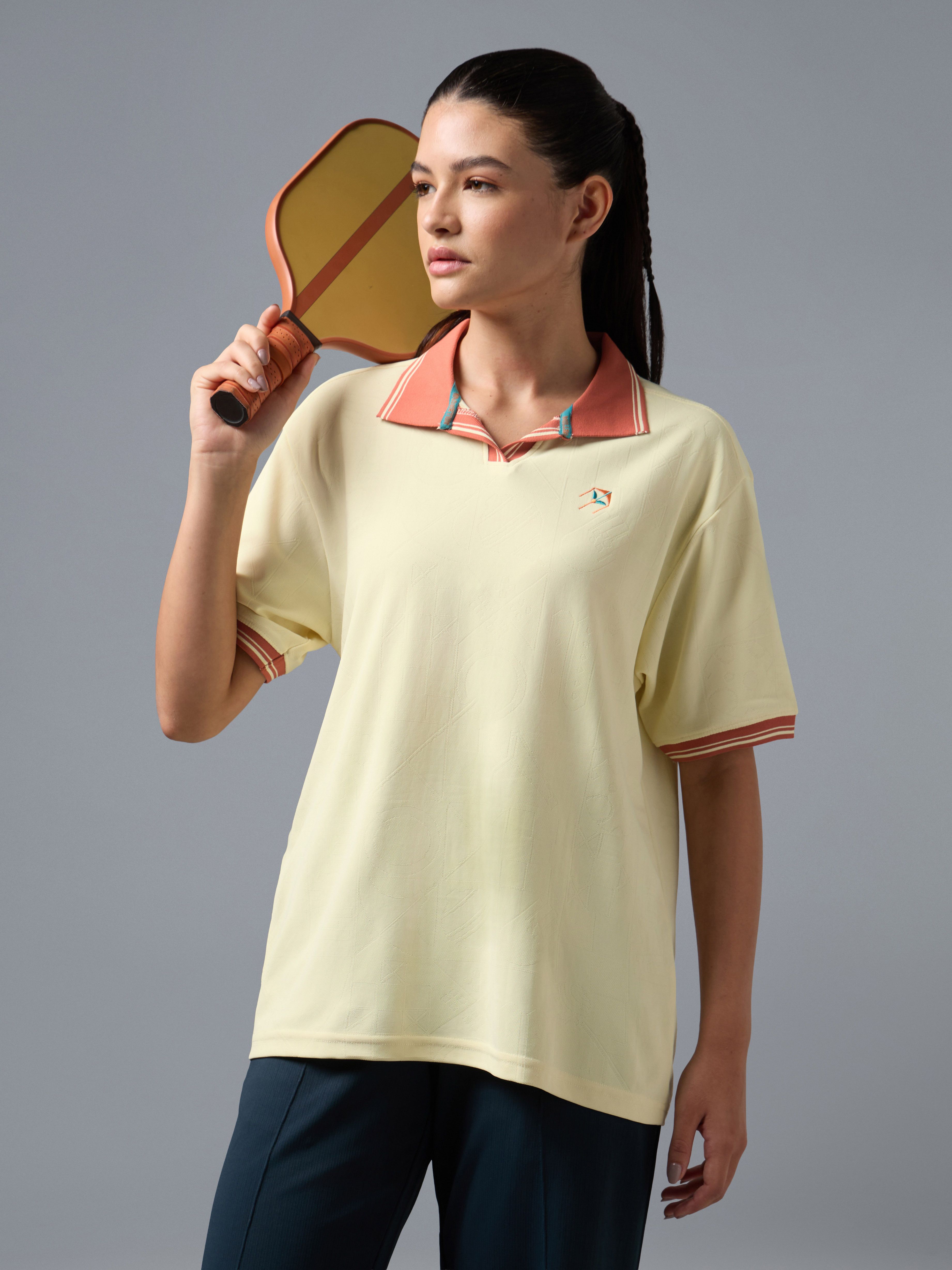 technosport Women Self Design Polo Neck Polyester Yellow T-Shirt-picture-10