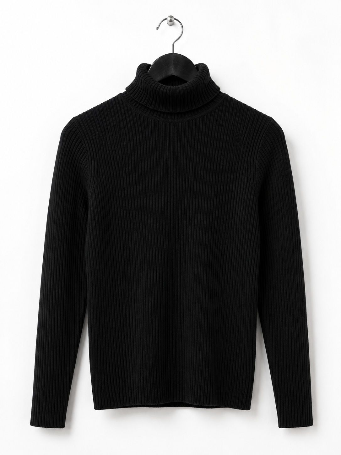 Men Solid High Neck Black Sweater-image-31
