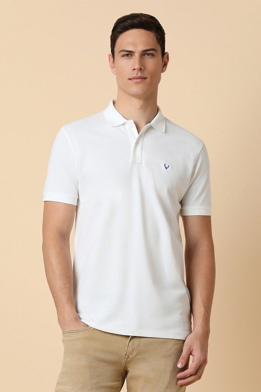 allen solly Men Solid Polo Neck Cotton Blend White T-Shirt-picture-13