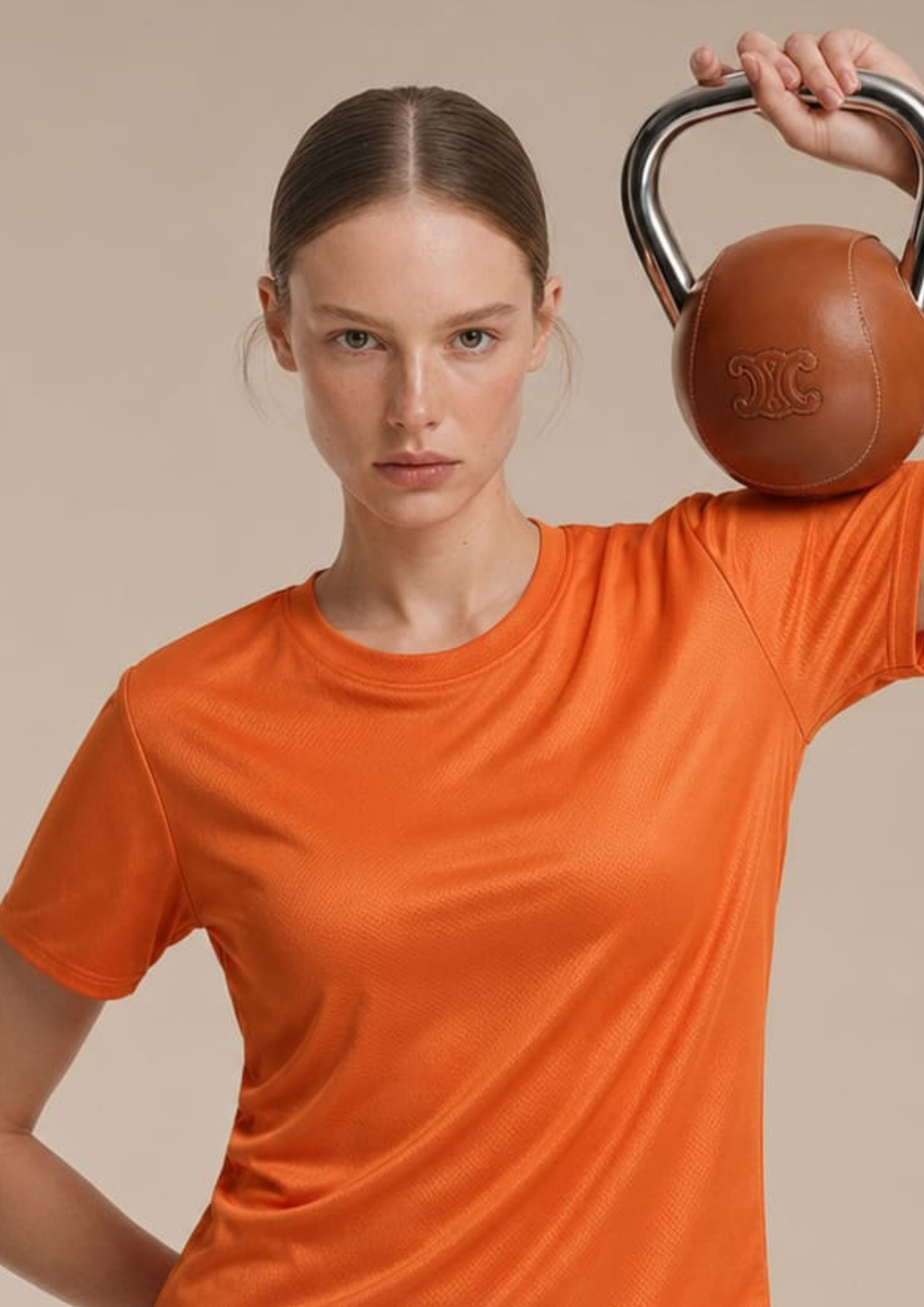 Women Solid Round Neck Polyester Orange T-Shirt-image-7