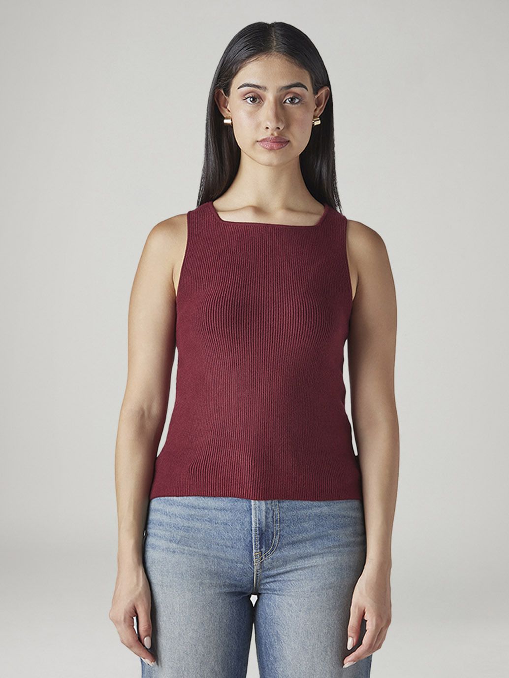 levi's Women Solid Square Neck Viscose Rayon Red T-Shirt-picture-16