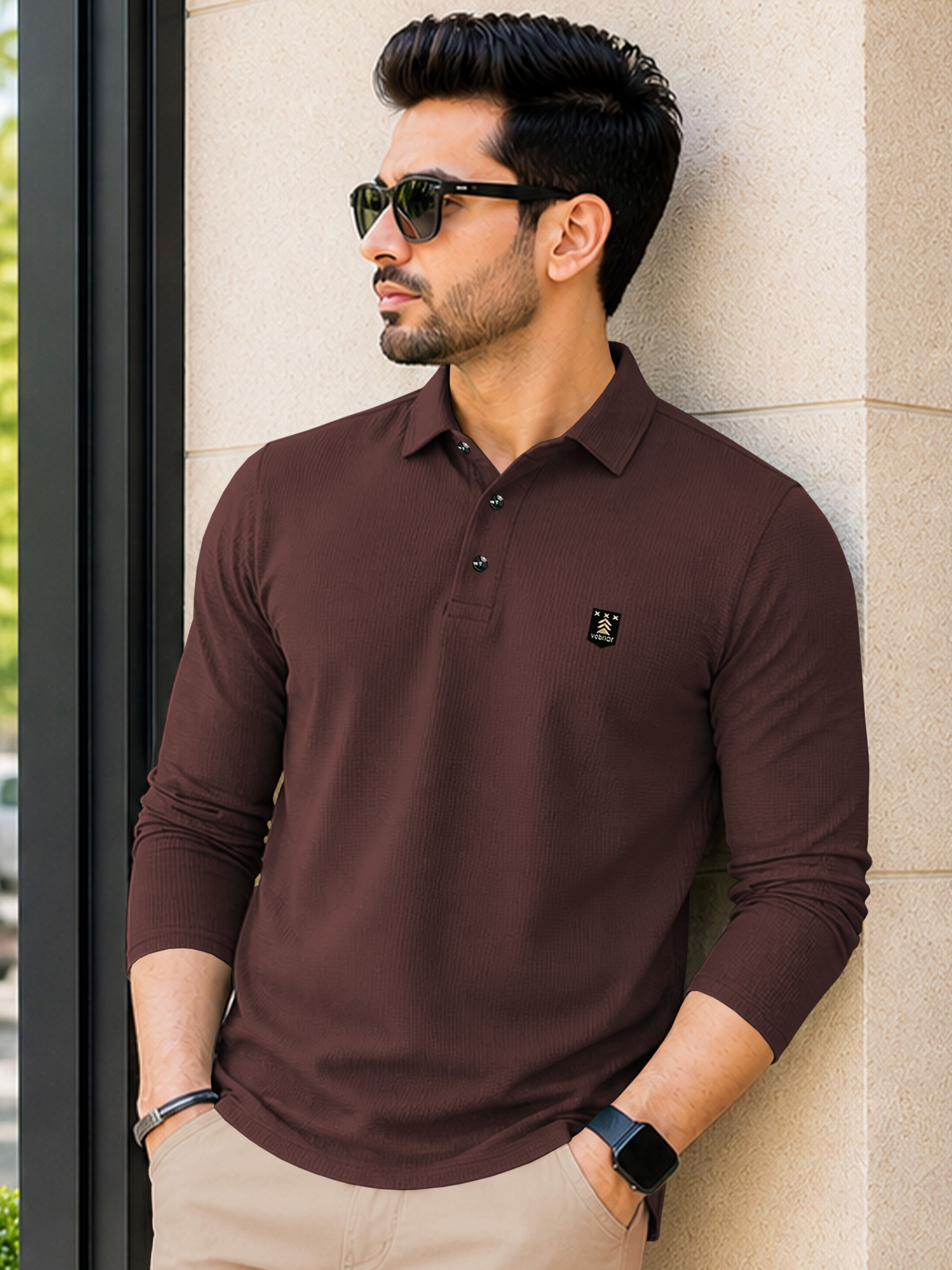 vebnor Men Self Design Polo Neck Polyester Brown T-Shirt-picture-17