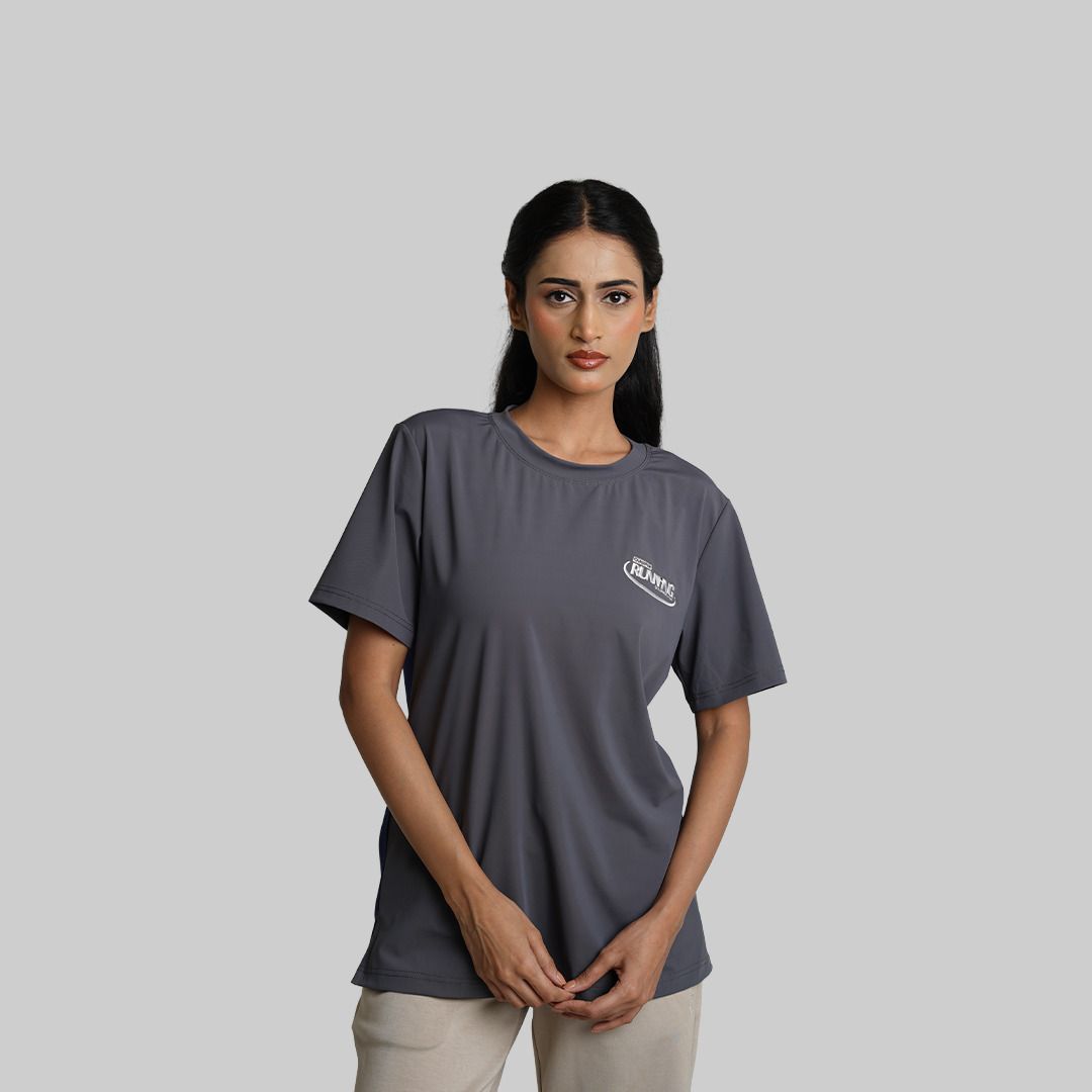 outstride Women Solid Crew Neck Nylon Grey T-Shirt-picture-29