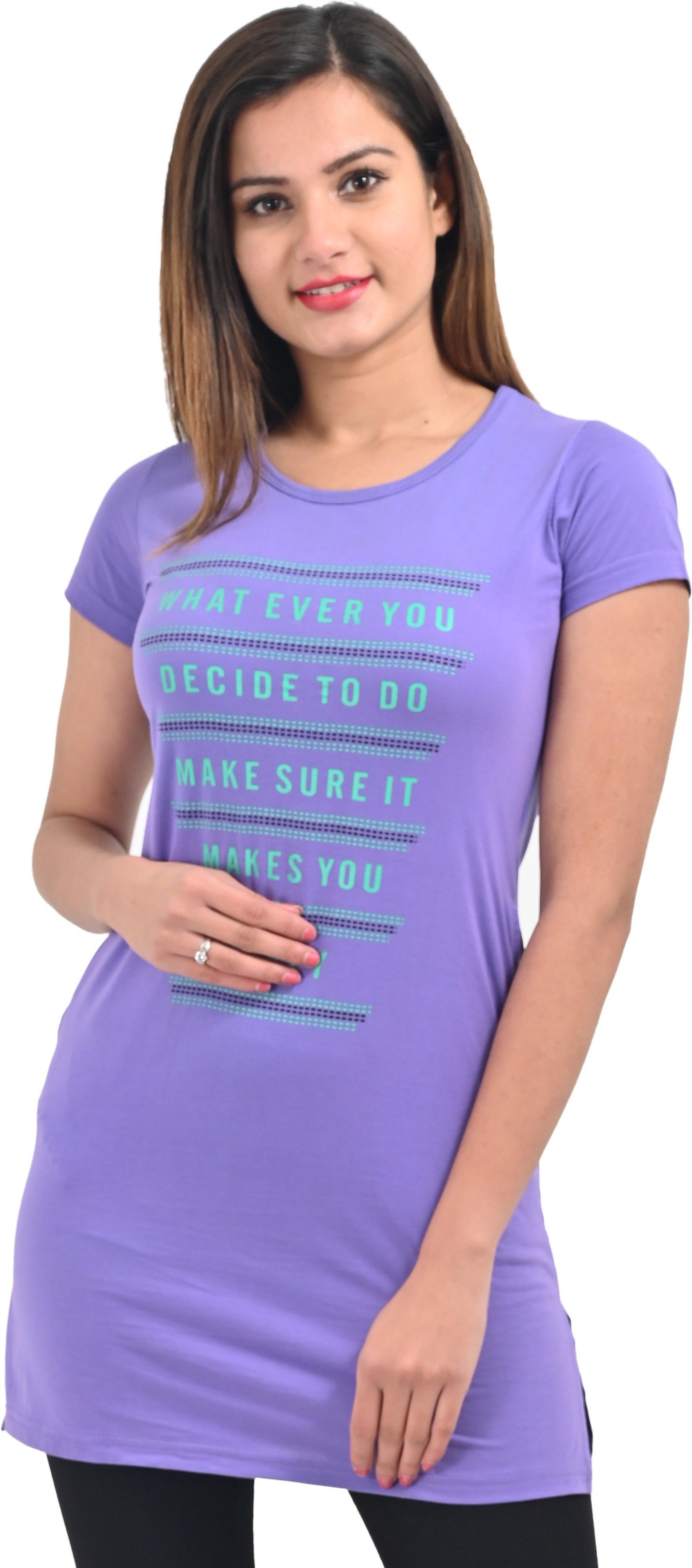 plush Women Printed Round Neck Cotton Blend Purple T-Shirt-picture-22