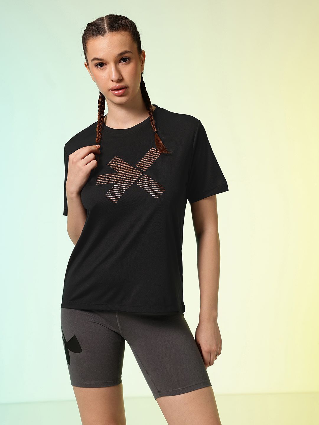 hrx by hrithik roshan Women Printed Round Neck Polyester Black T-Shirt-picture-17
