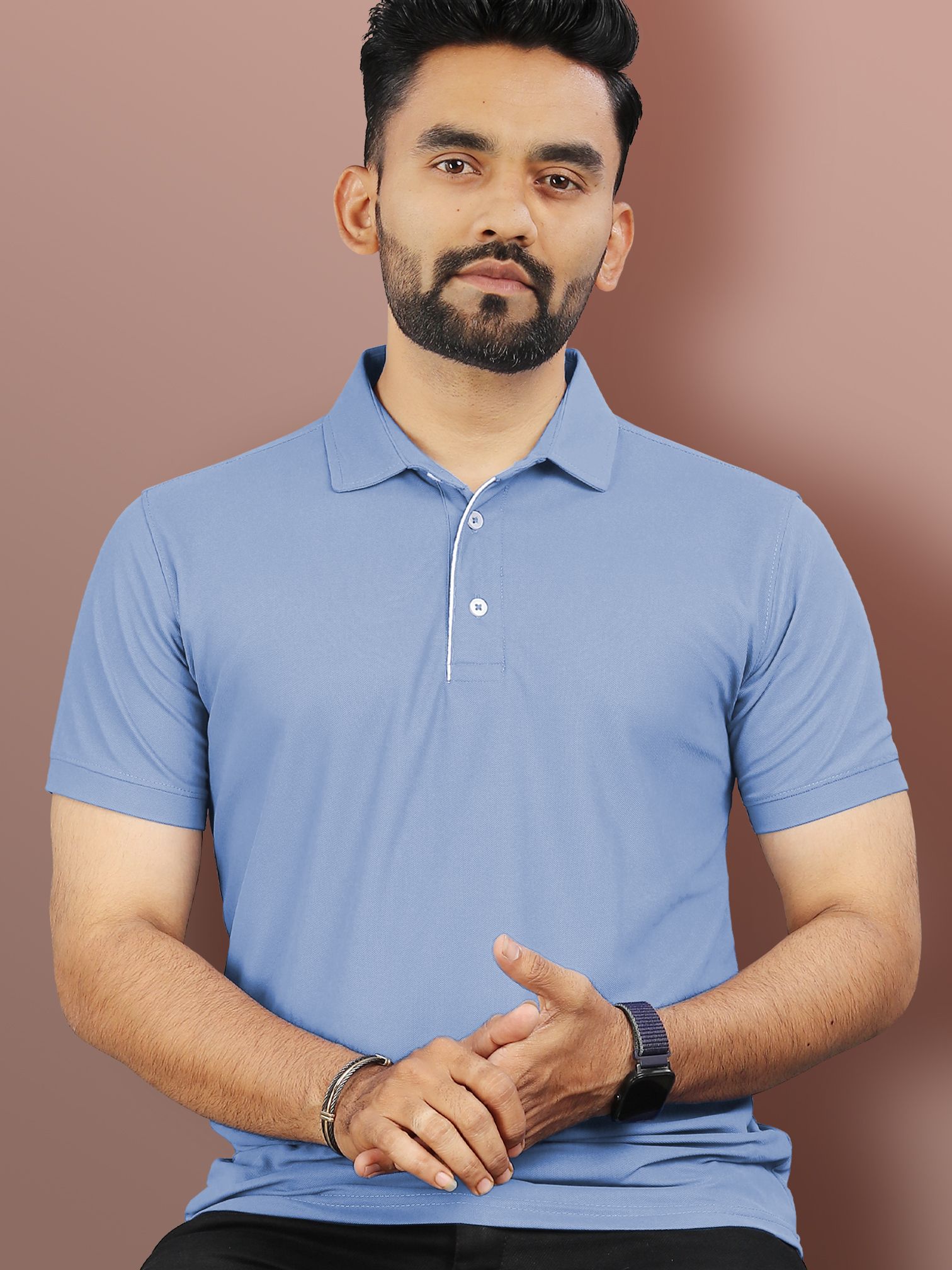 vebnor Men Solid Polo Neck Polyester Blue T-Shirt-picture-22