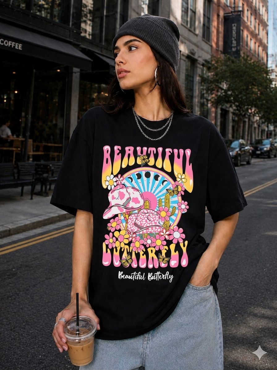 tromko Women Printed Round Neck Cotton Blend Black T-Shirt-picture-38
