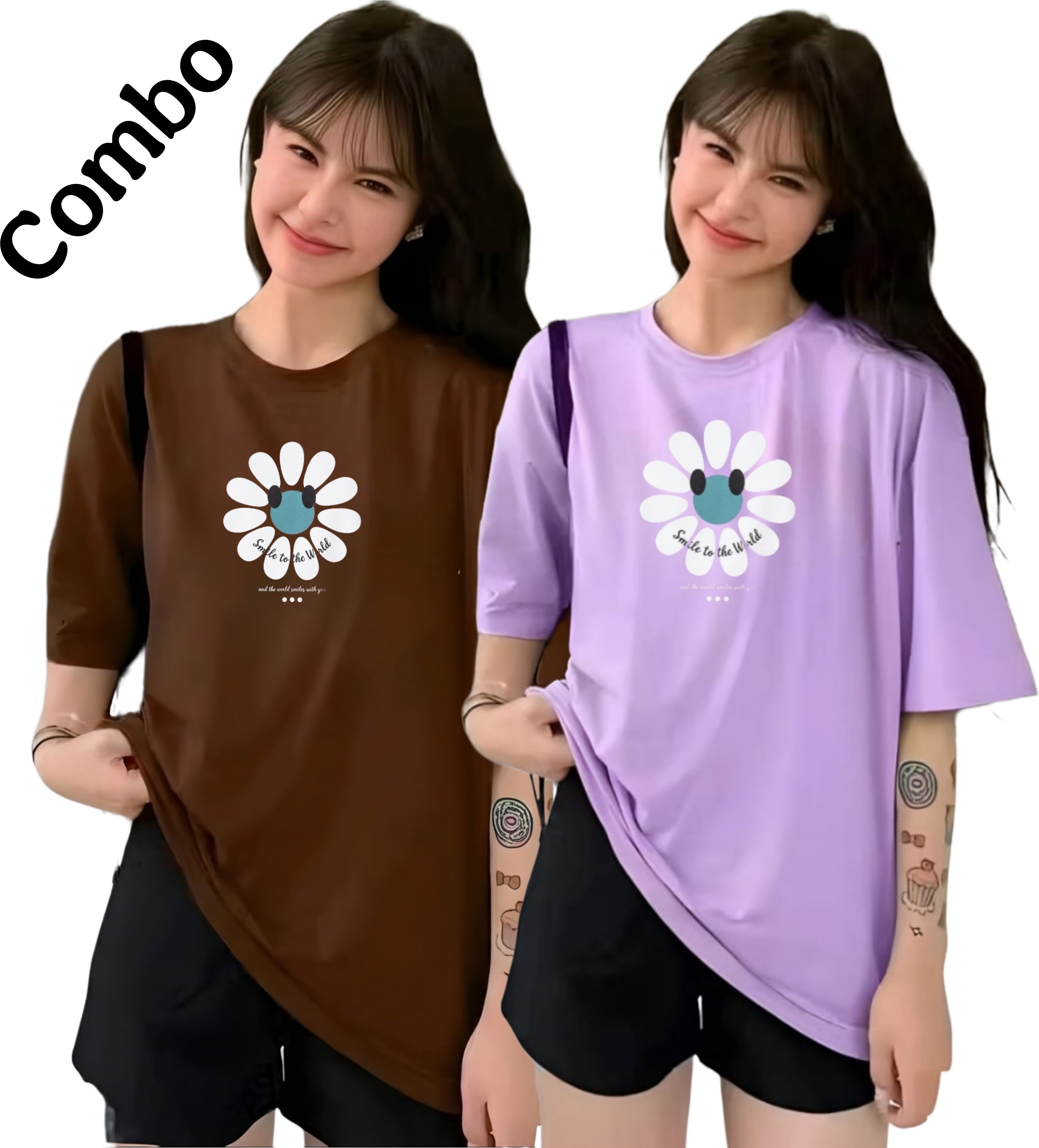 Pack of 2 Women Printed Round Neck Reversible Polycotton Multicolor T-Shirt-image-17