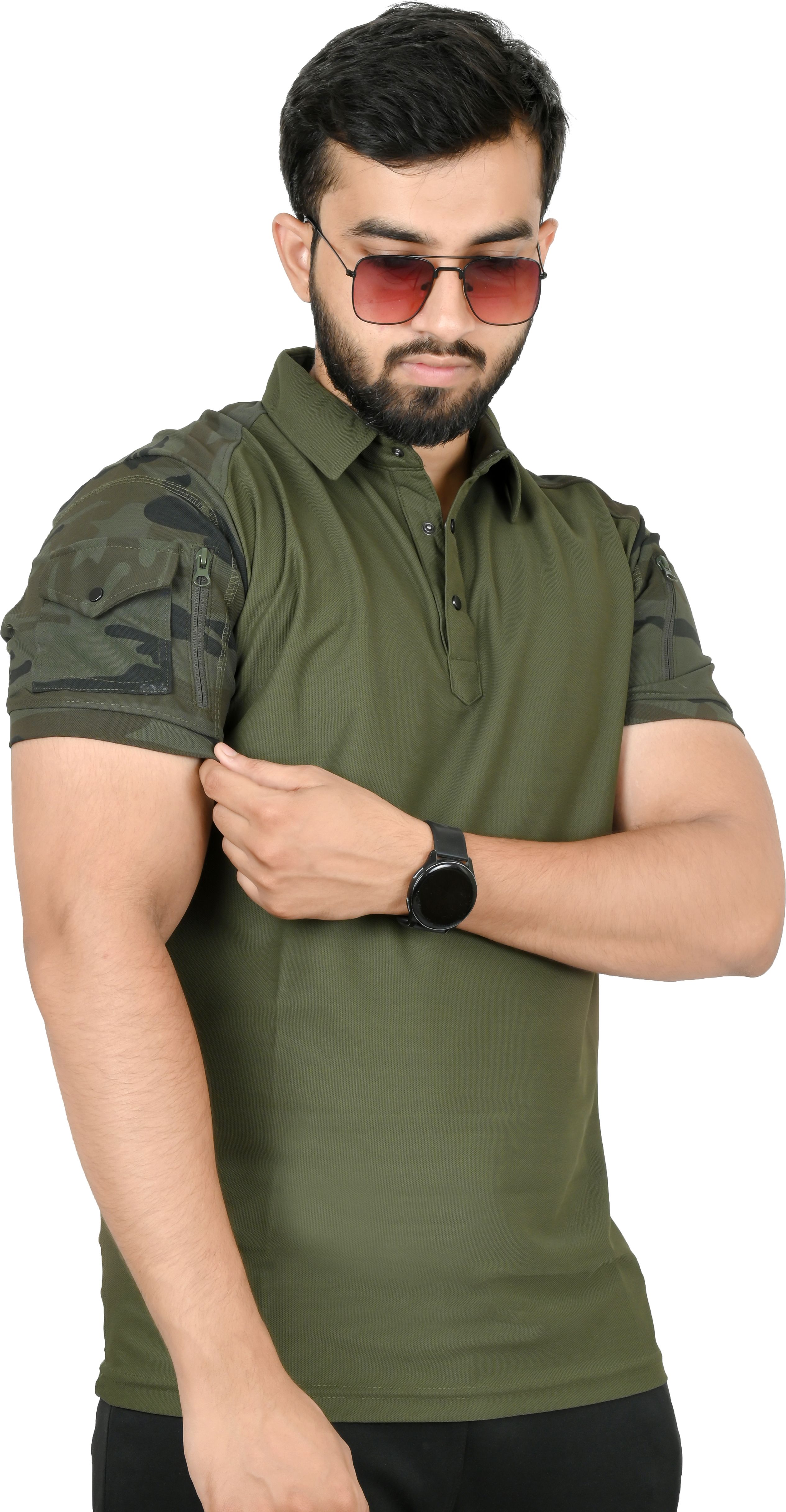 Men Printed Polo Neck Cotton Blend Green T-Shirt-image-1