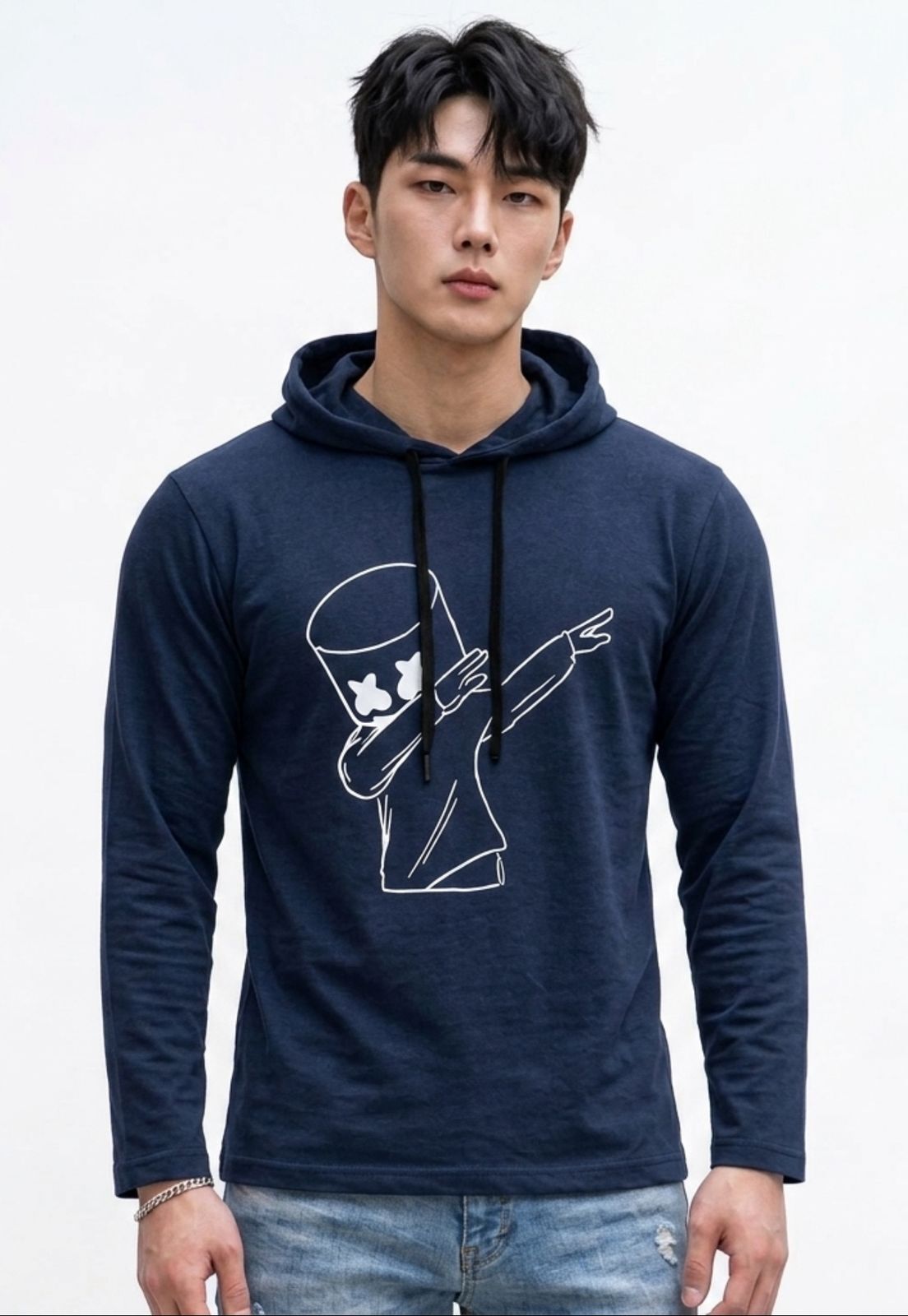 Men Printed Hooded Neck Cotton Blend Navy Blue T-Shirt-image-24