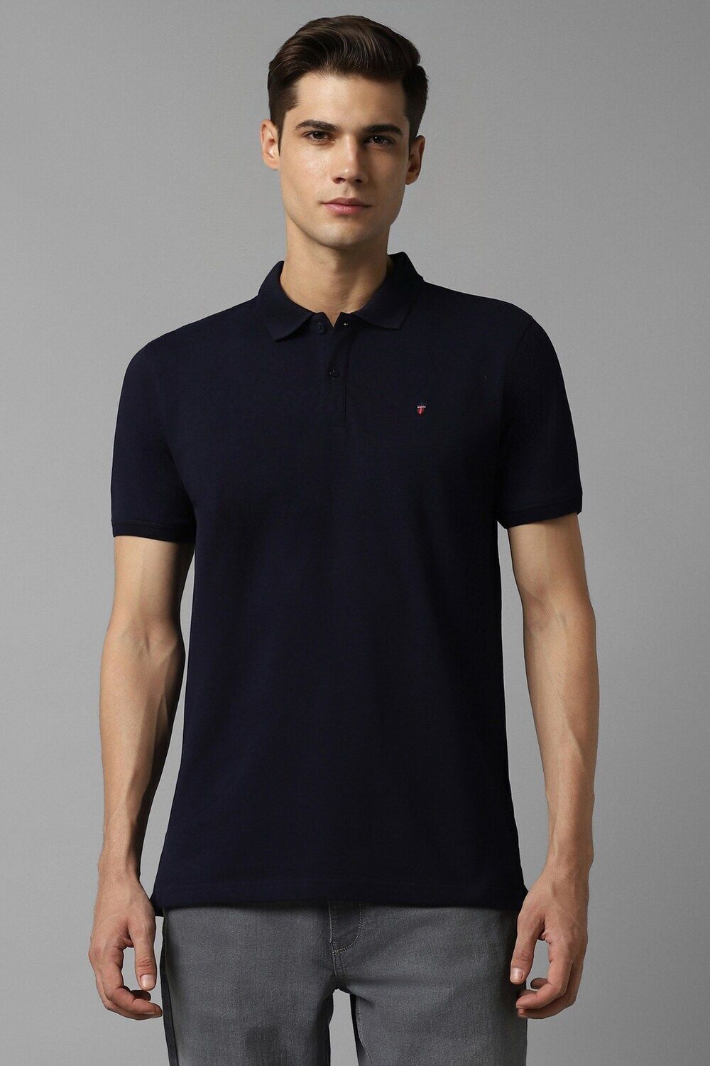 louis philippe sport Men Solid Polo Neck Cotton Blend Navy Blue T-Shirt-picture-13