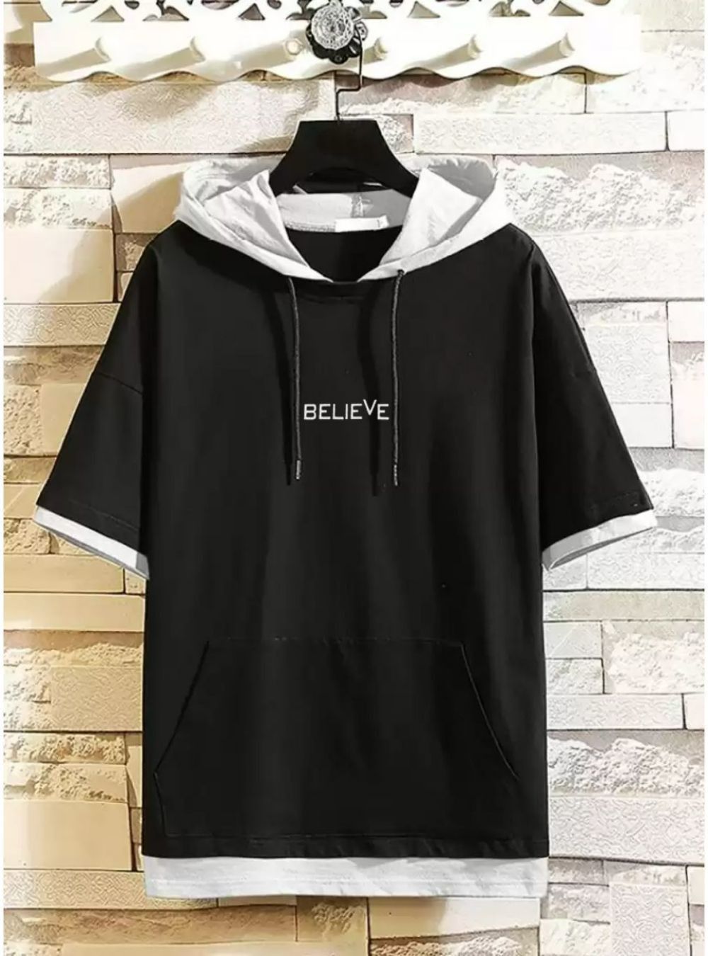 Women Colorblock V Neck Cotton Blend Black T-Shirt-image-13