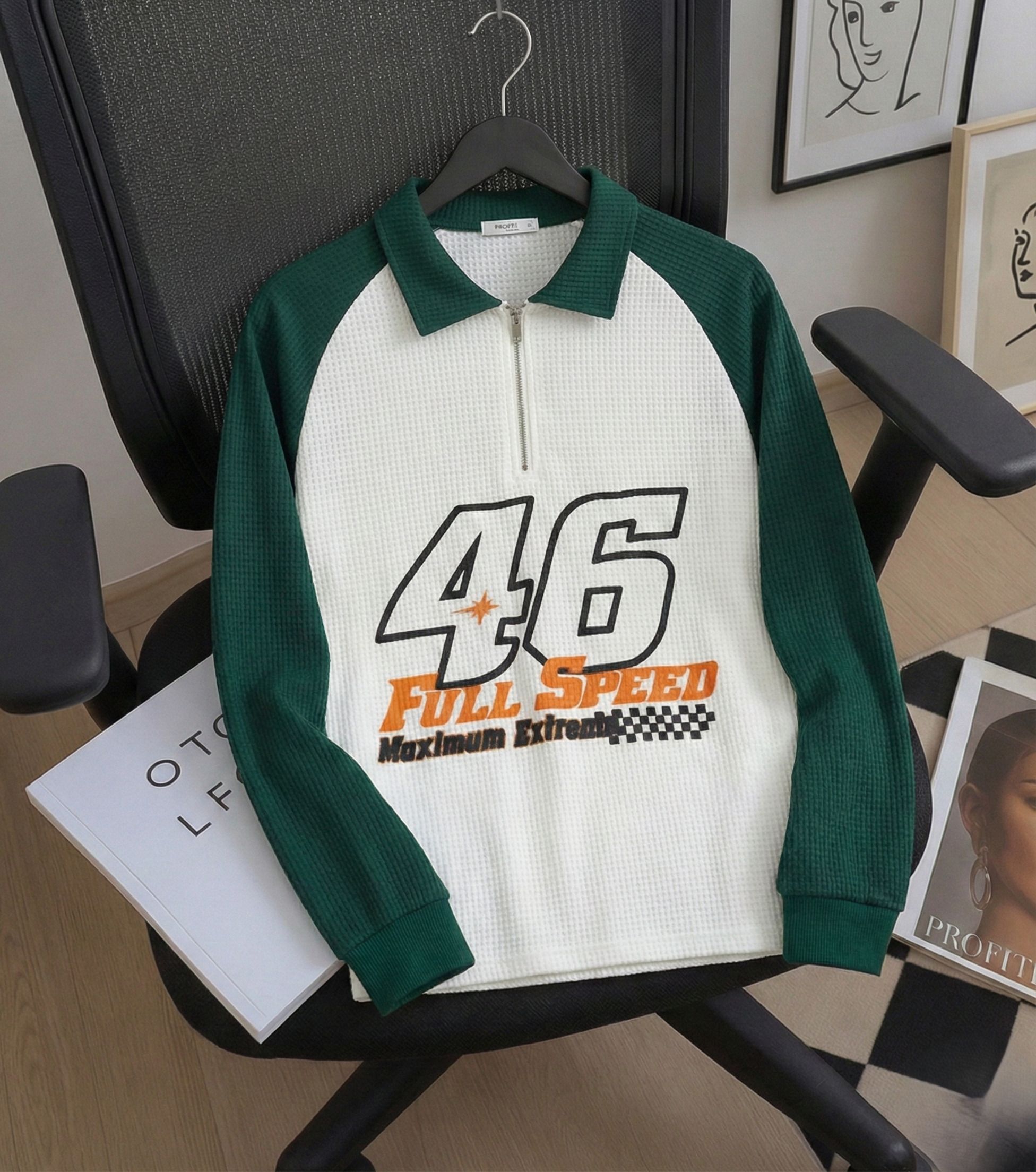 Men Printed Zip Neck Cotton Blend Orange, Green, White T-Shirt-image-23