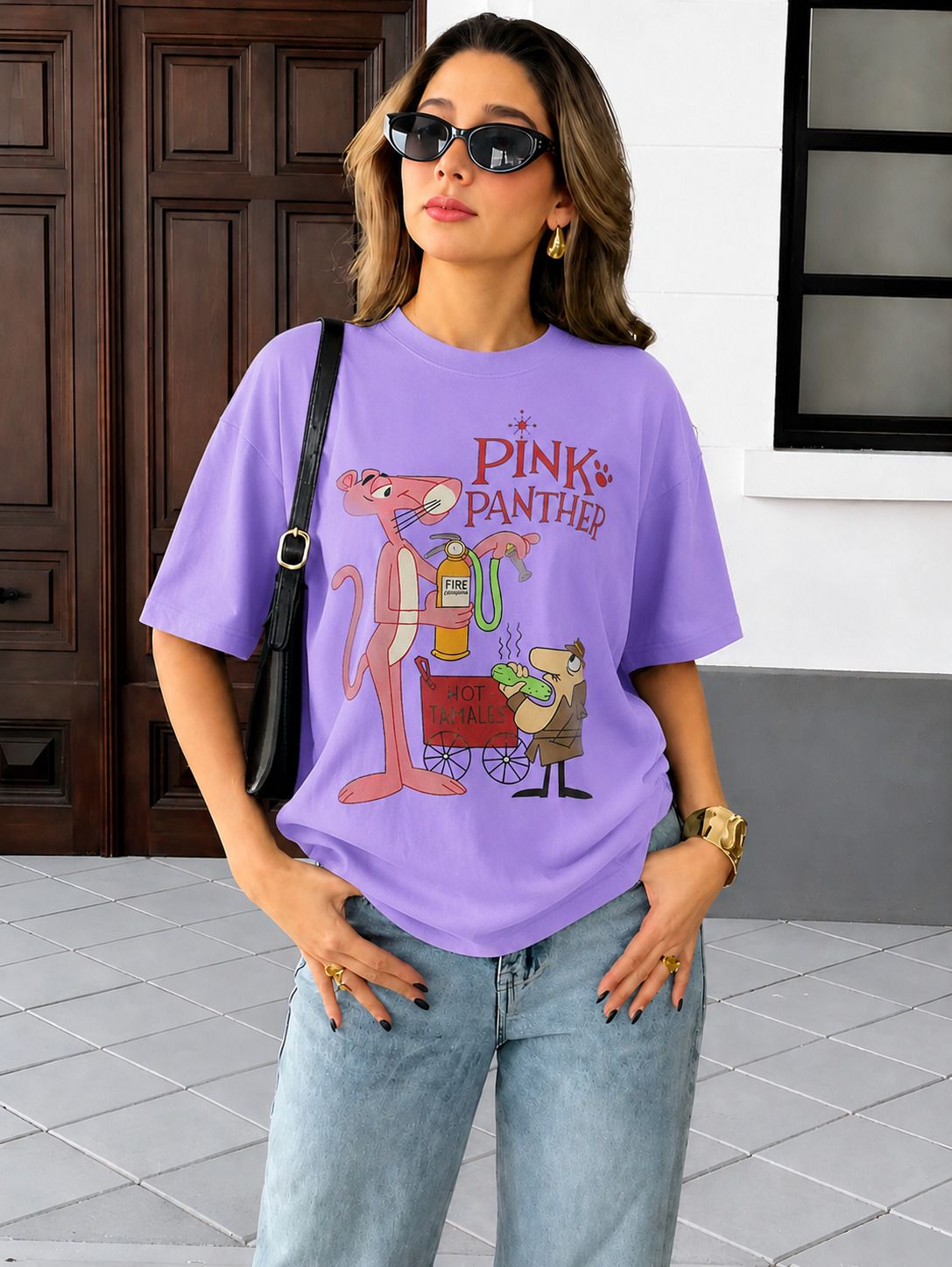 fabflee Women Printed Round Neck Cotton Blend Purple T-Shirt-picture-46