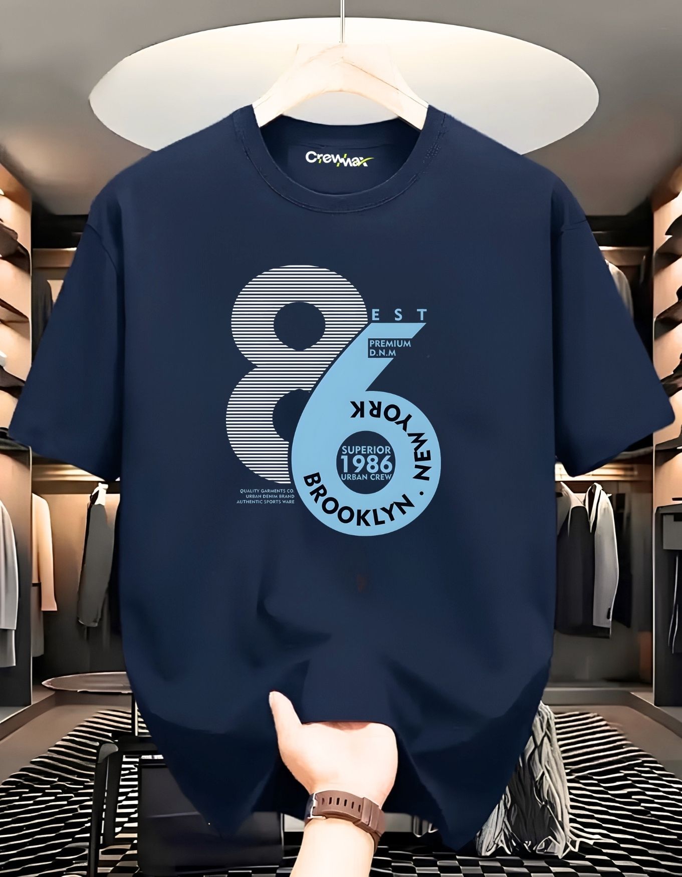 Men Printed Crew Neck Pure Cotton Navy Blue T-Shirt-image-23